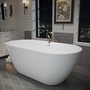 59" Glossy White Acrylic Freestanding Oval Soaking Bathtub with Center Pop-Up Drain and Integrated Overflow