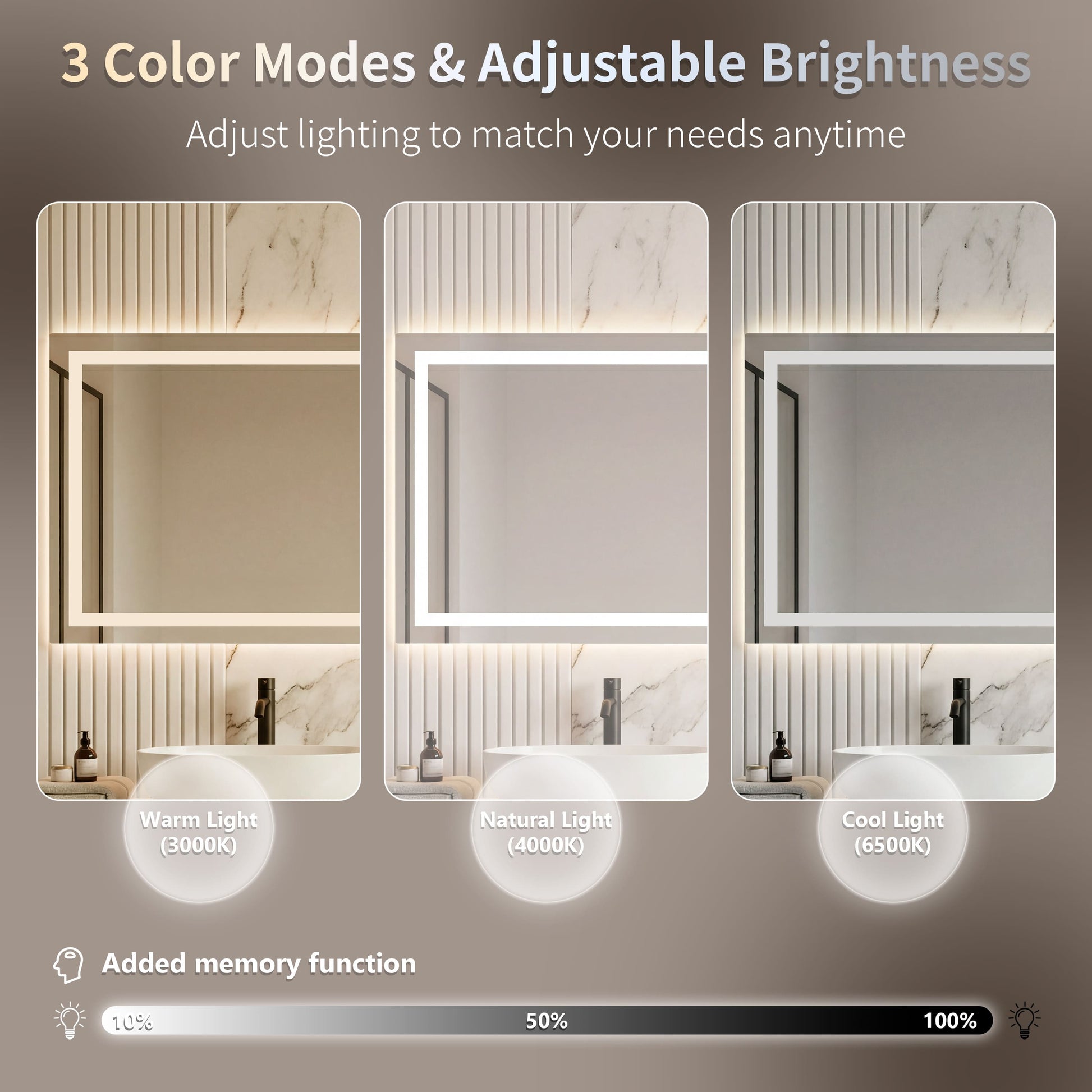 Dual Lighting LED Bathroom Mirror with Touch Dimming, Anti Fog