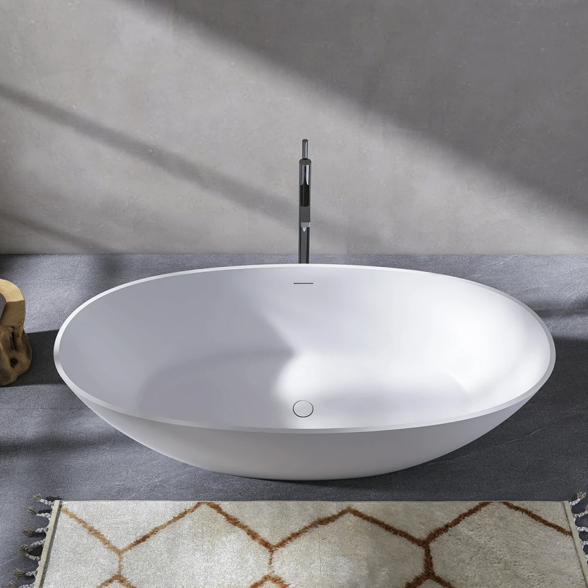 70.87" Solid Surface Freestanding Soaking Bathtub for Bathroom