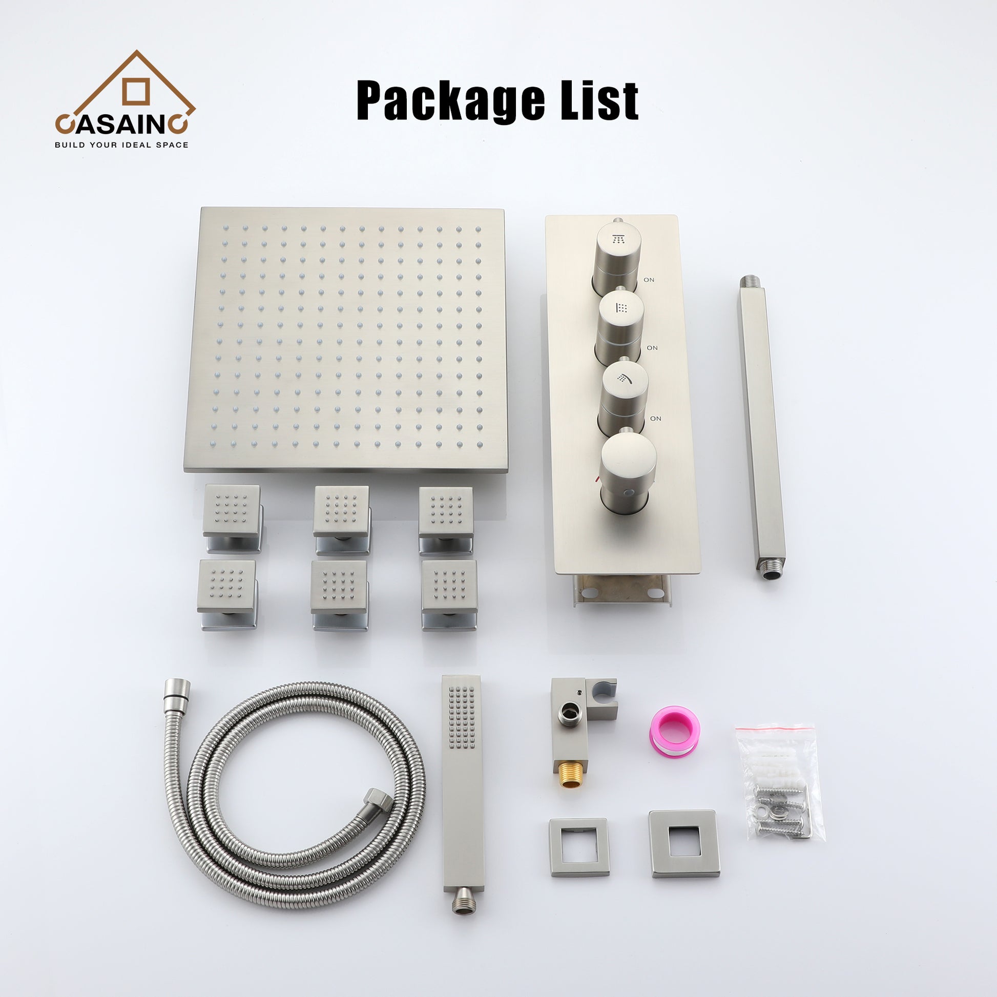 12" Ceiling-Mounted Rainfall Shower System with Handheld & Body Jets