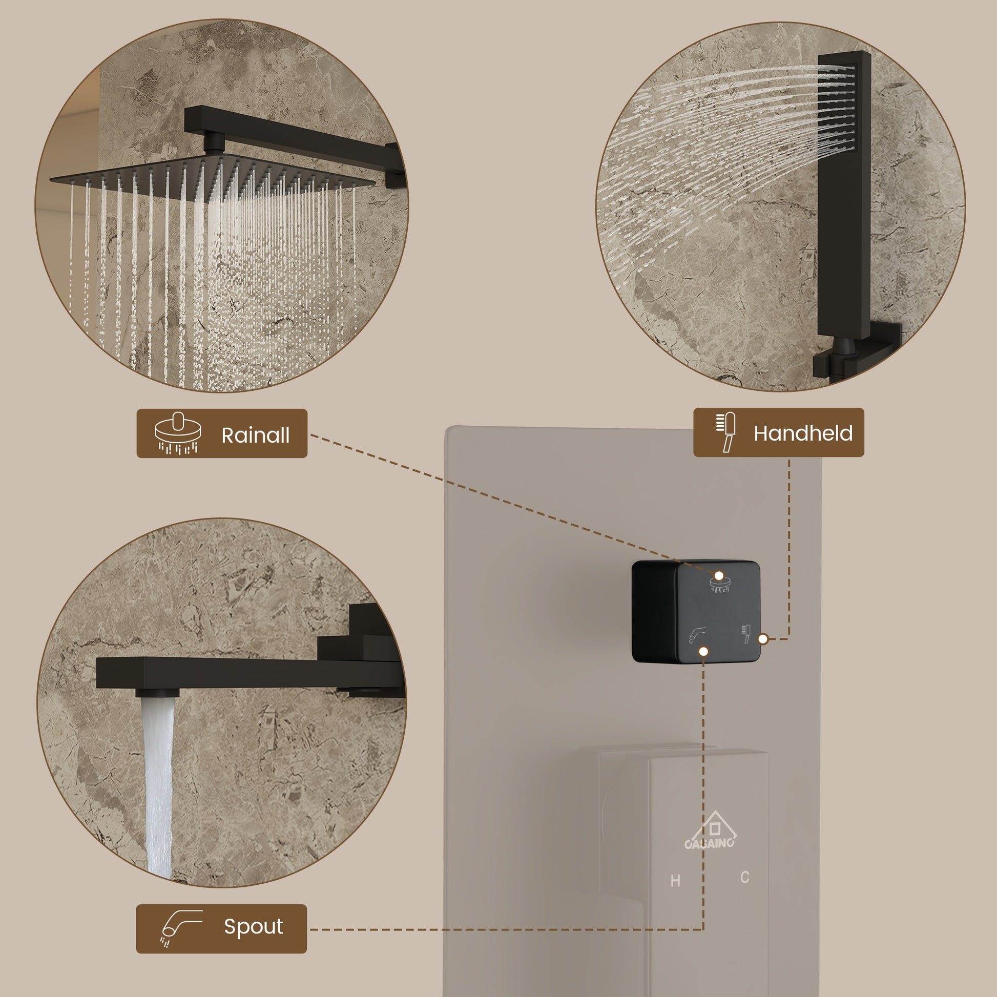 10" Wall Mounted Dual Shower Head Rain Shower System with Tub Spout