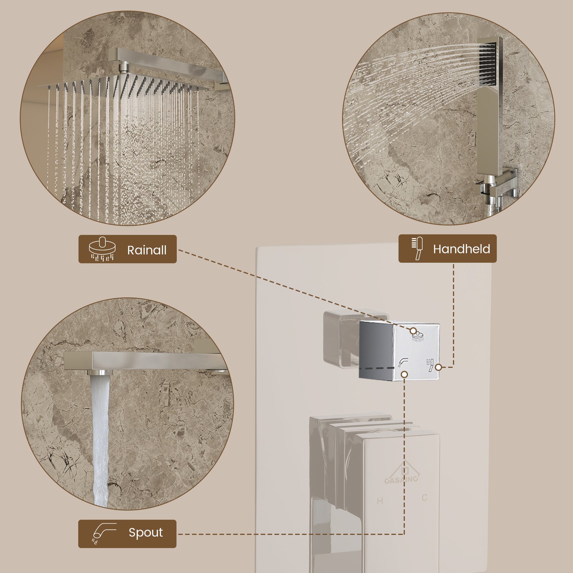 10" Wall Mounted Dual Shower Head Rain Shower System with Tub Spout