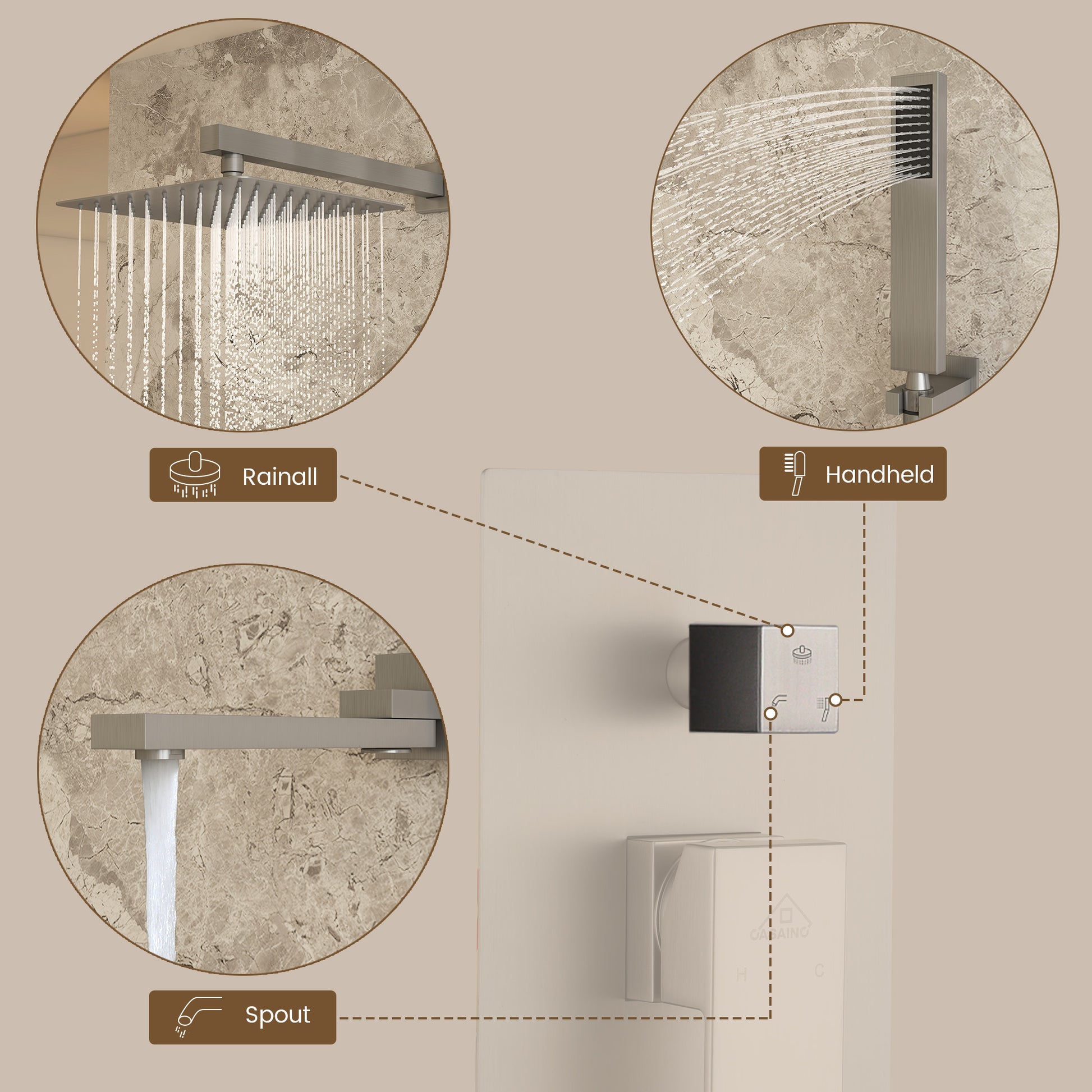 10" Wall Mounted Dual Shower Head Rain Shower System with Tub Spout