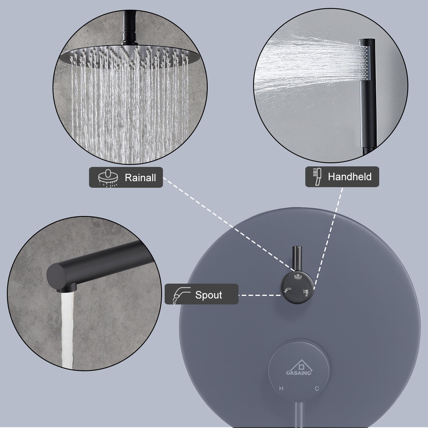 10" Wall Mount Rain Shower Head System with Handheld & Tub Faucet