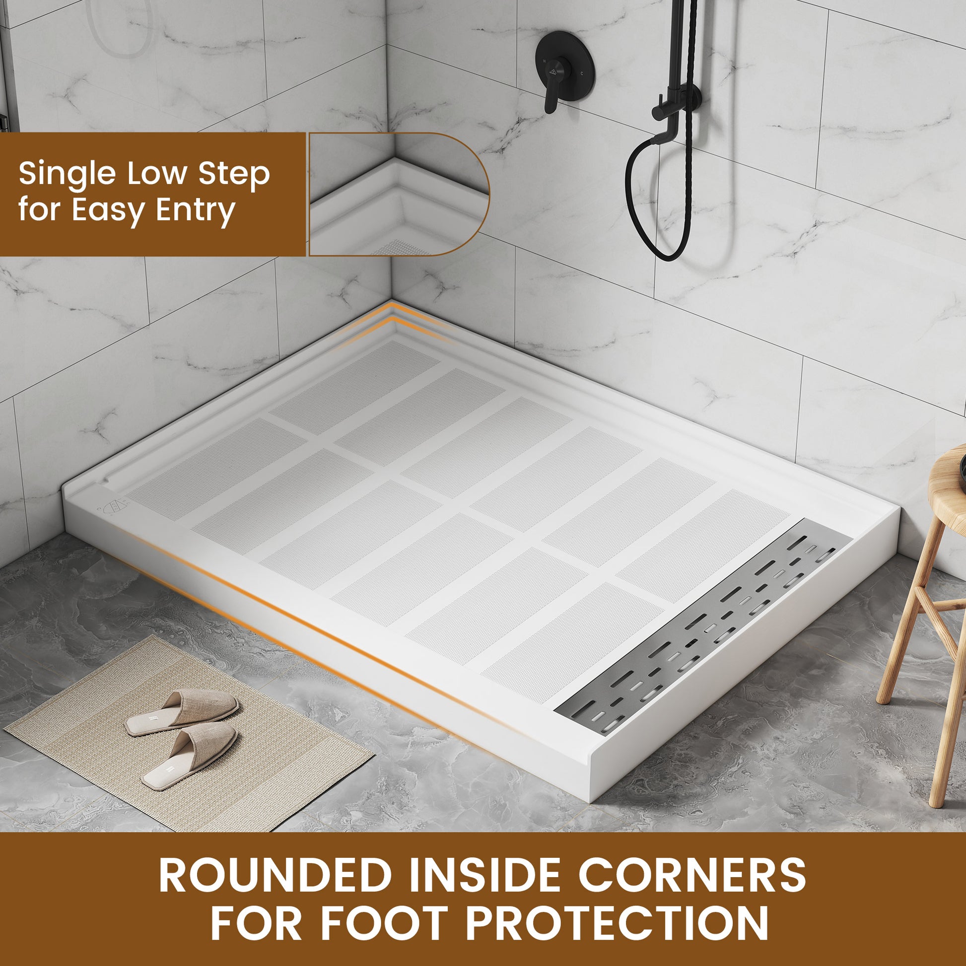 48x36” SMC Solid White Shower Base with Non-Slip Surface, CUPC Certified
