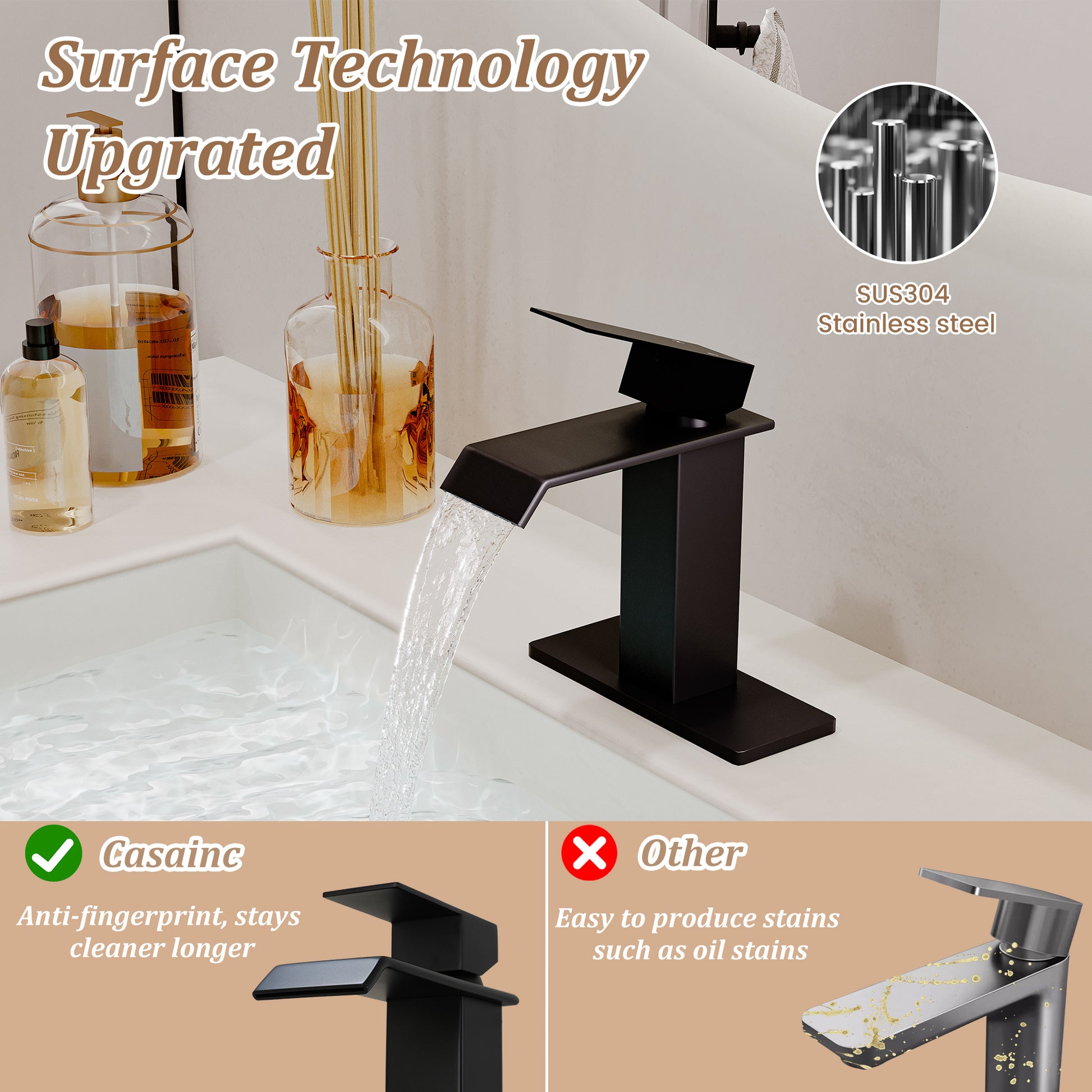 Waterfall Spout Bathroom Faucet,Single Handle Bathroom Vanity Sink Faucet