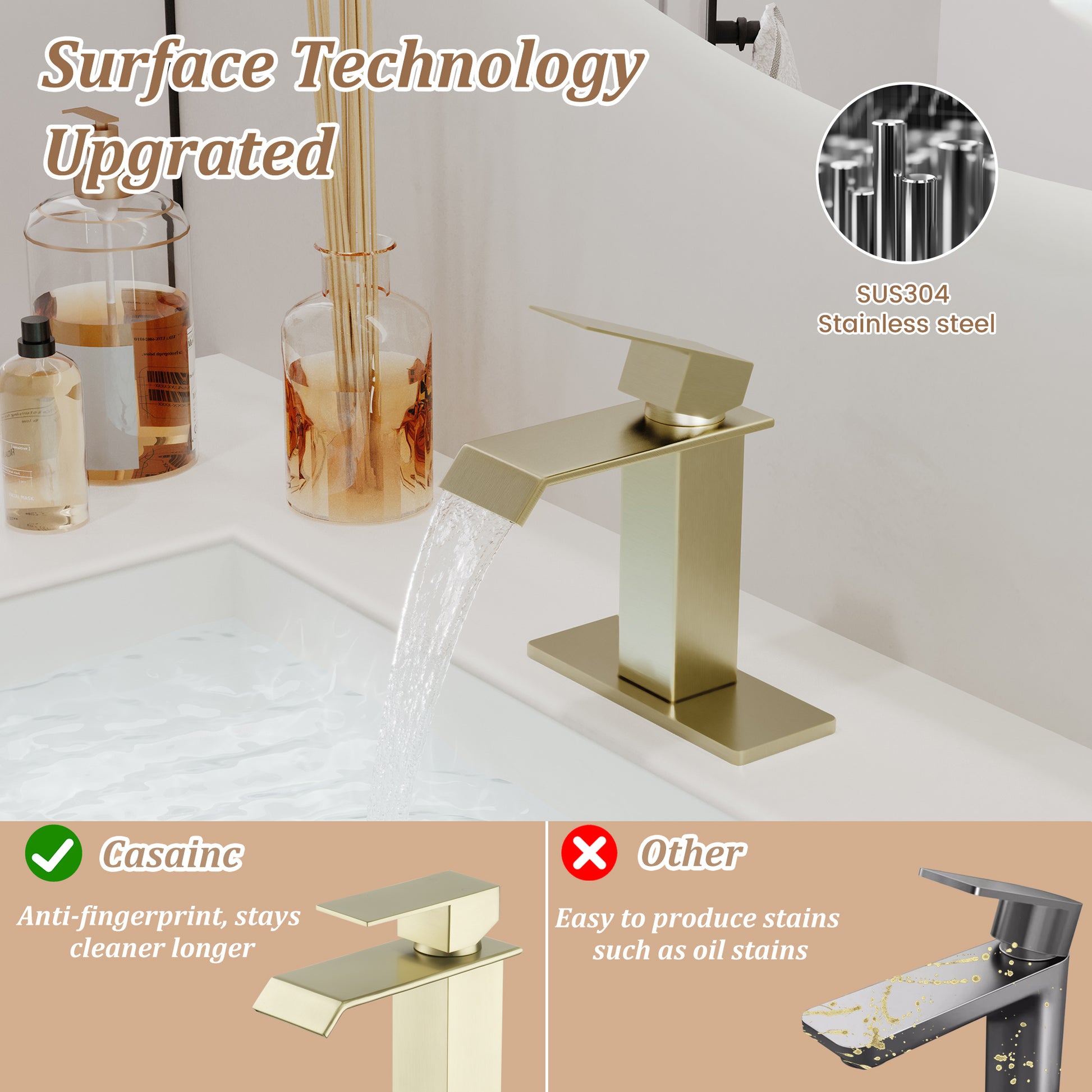 Waterfall Spout Bathroom Faucet,Single Handle Bathroom Vanity Sink Faucet