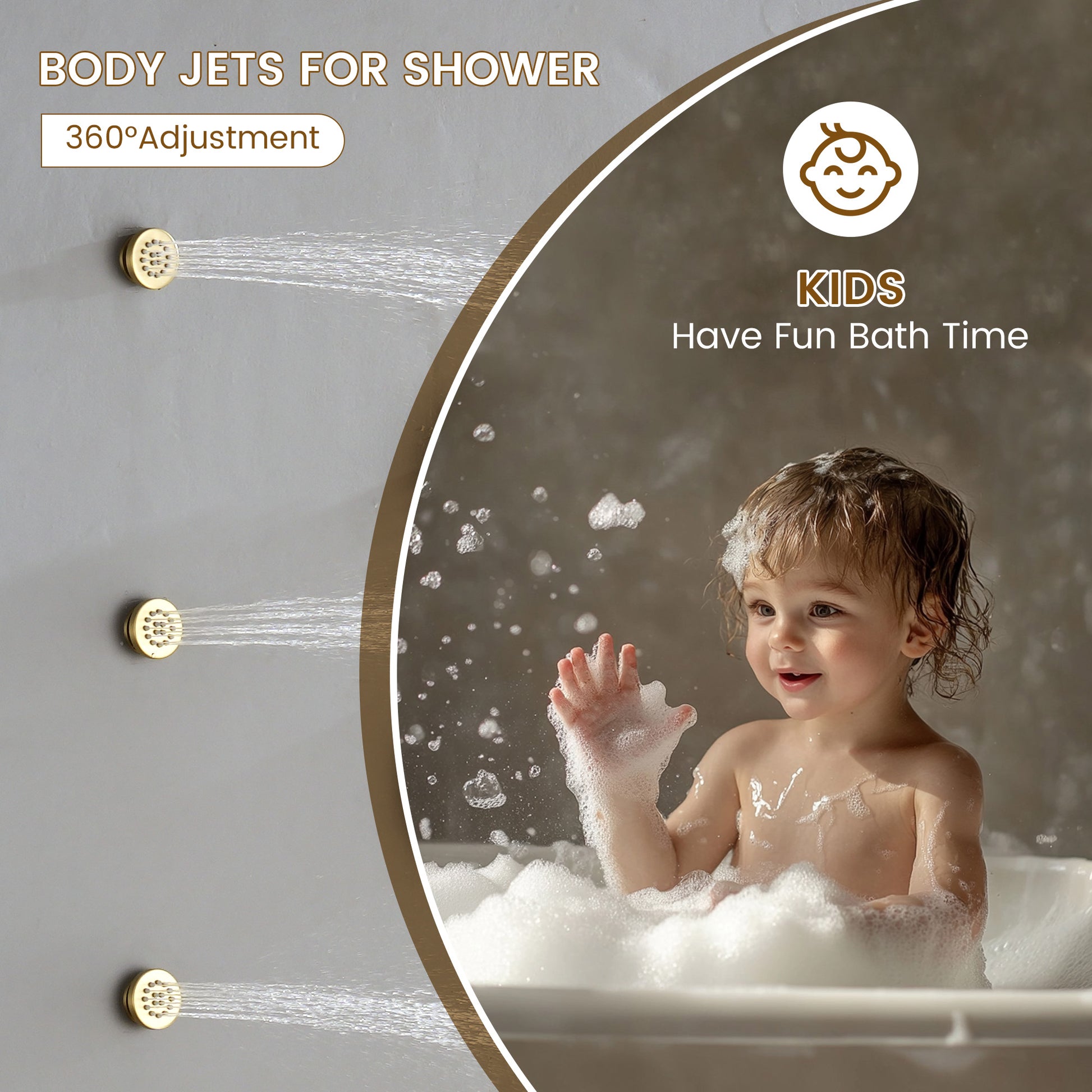 10-inch Wall-Mounted Rain Shower System with Body Jets & Slide Bar