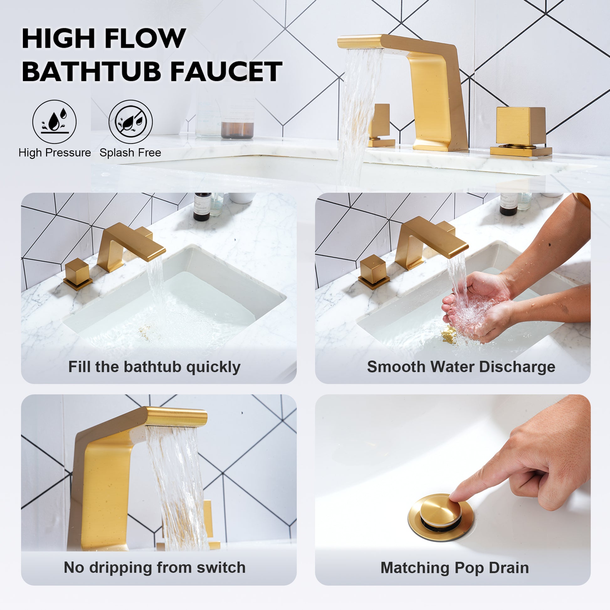 3-Hole Deck-Mounted Waterfall Basin Faucet Bathroom Sink Faucet