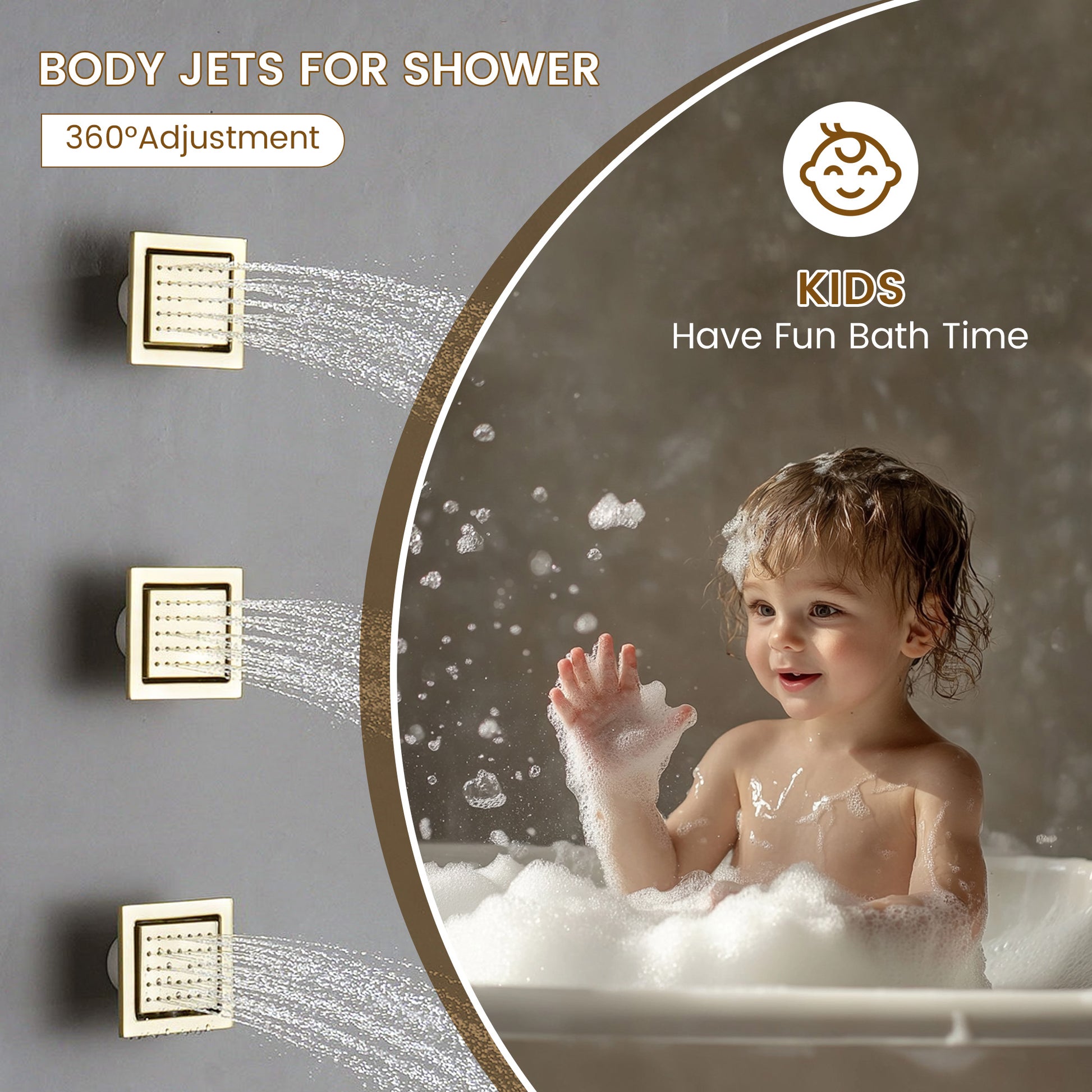32*16 inch 3-Function Thermostatic Shower System with Body Jets