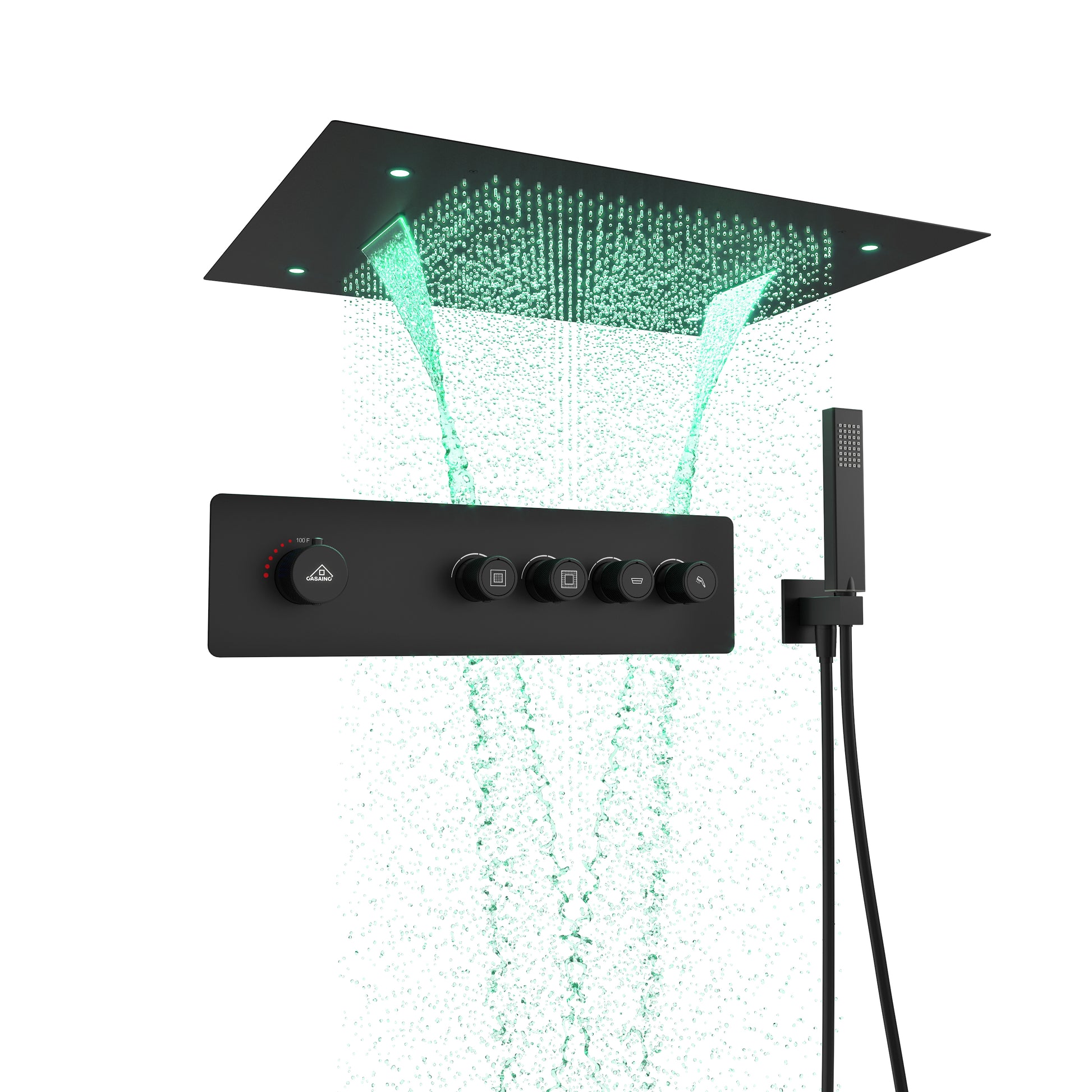 31.4" x 23.6" 4-Function Ceiling-Mounted Thermostatic Shower System with LED Lights