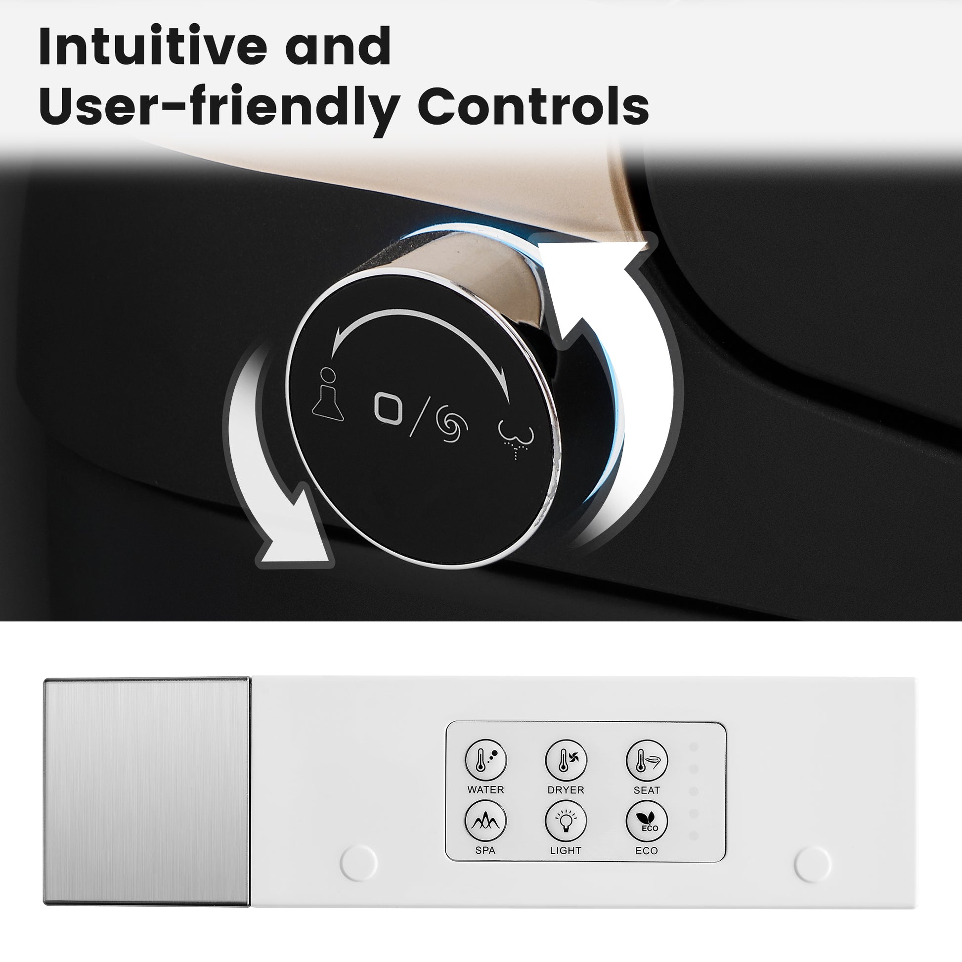 Luxe Smart Bidet Toilet with Built-in Deodorizer and LED Display, White, Black & Grey