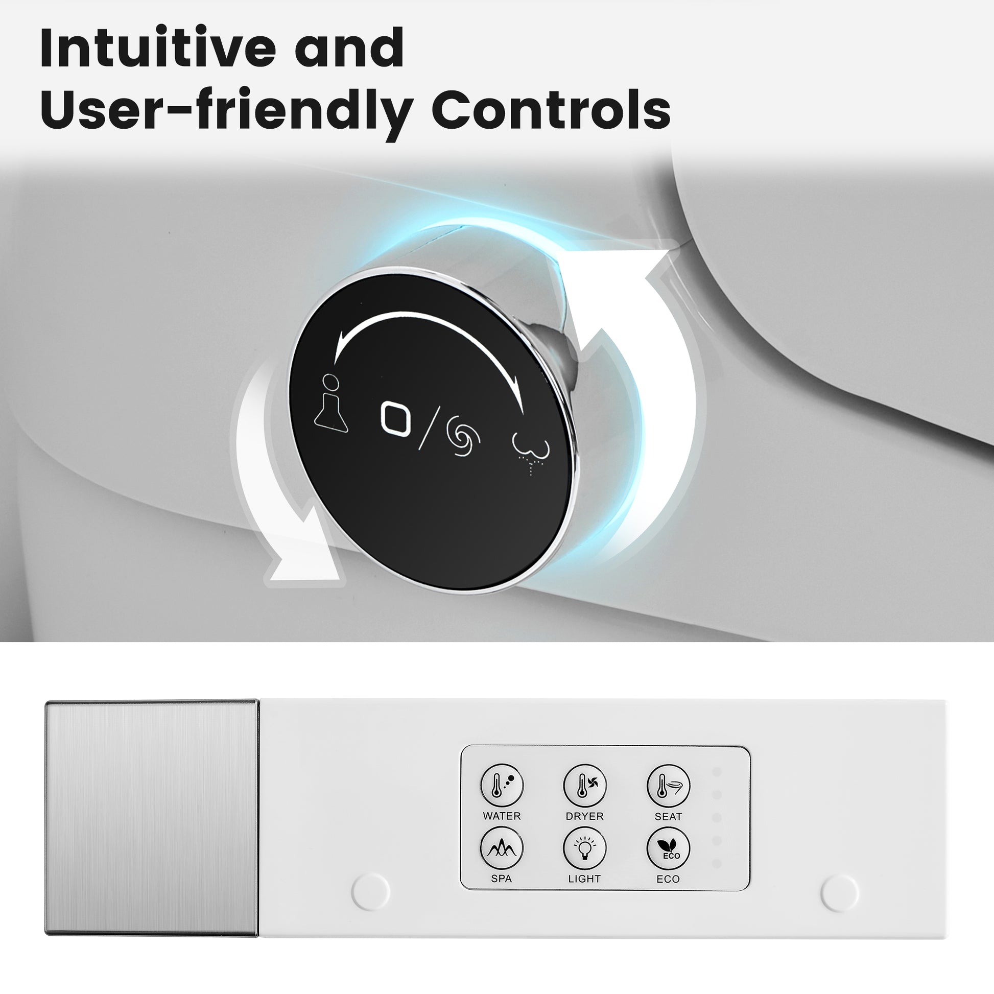 Luxe Smart Bidet Toilet with Built-in Deodorizer and LED Display, White, Black & Grey