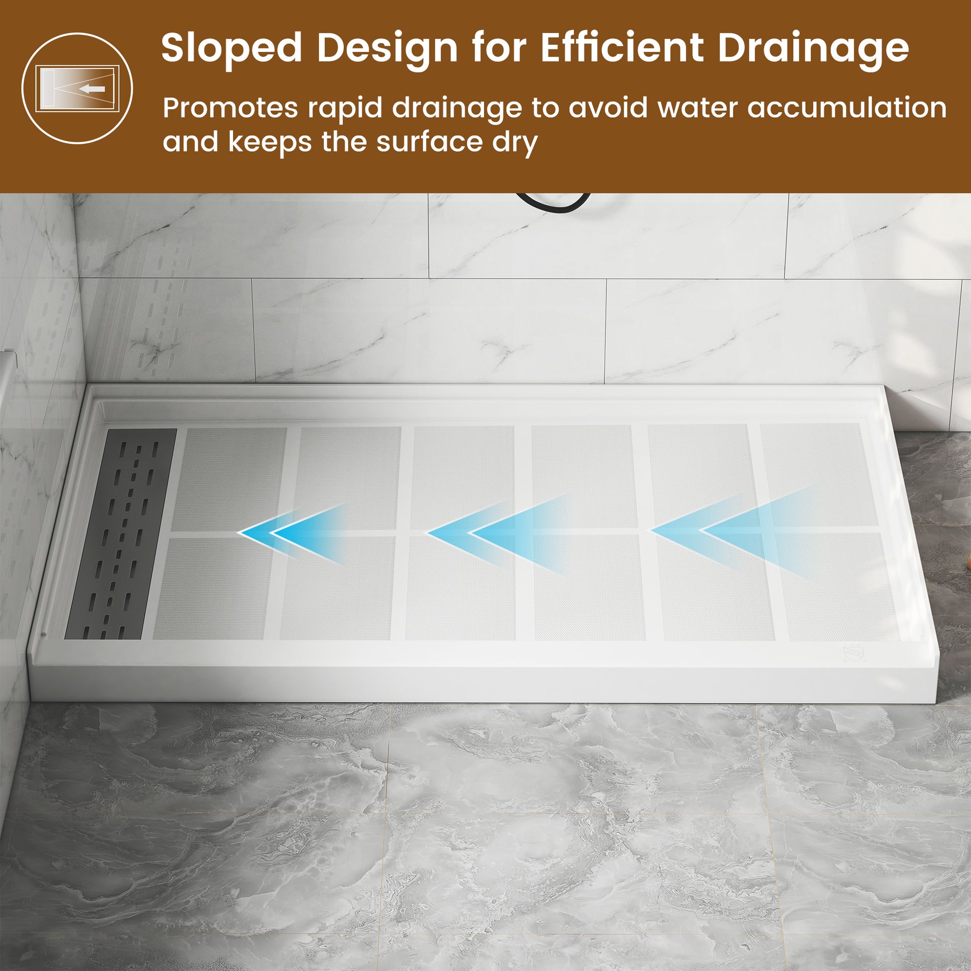 60"x36" White SMC Rectangle Single Threshold Shower Pan Base