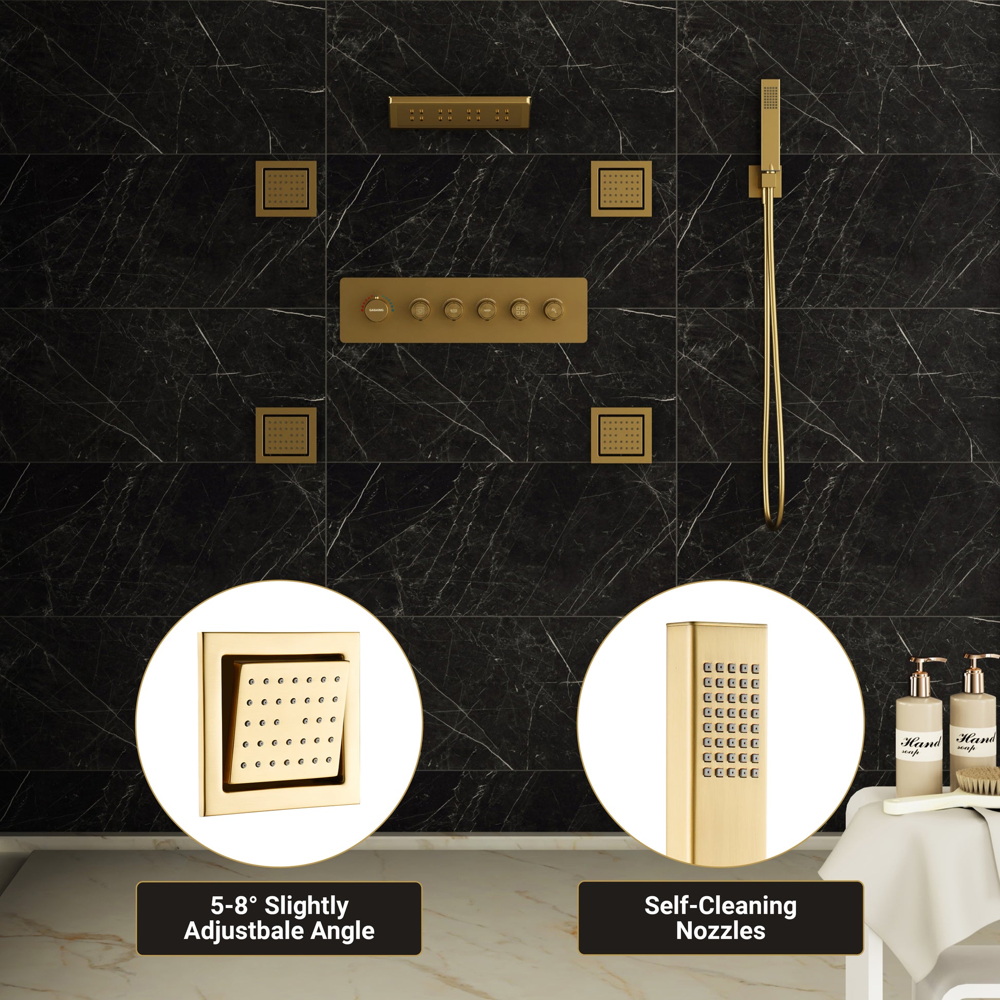 23.6" x 15.7" Ceiling-Mounted 5-Function Thermostatic Shower System with Neck/Back Massage Spout