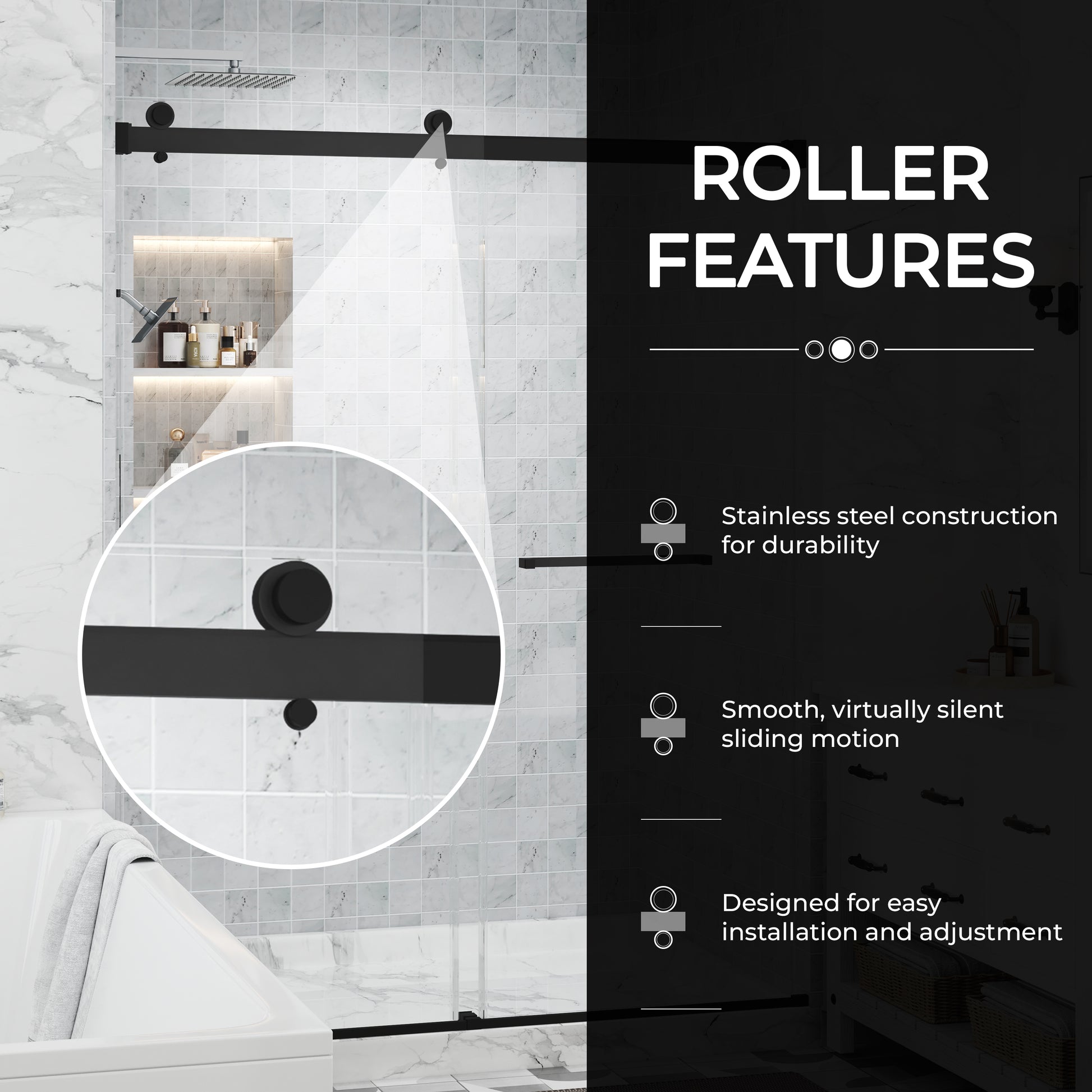 48"x76" Adjustable Frameless Double Sliding Shower Door with Towel Bars