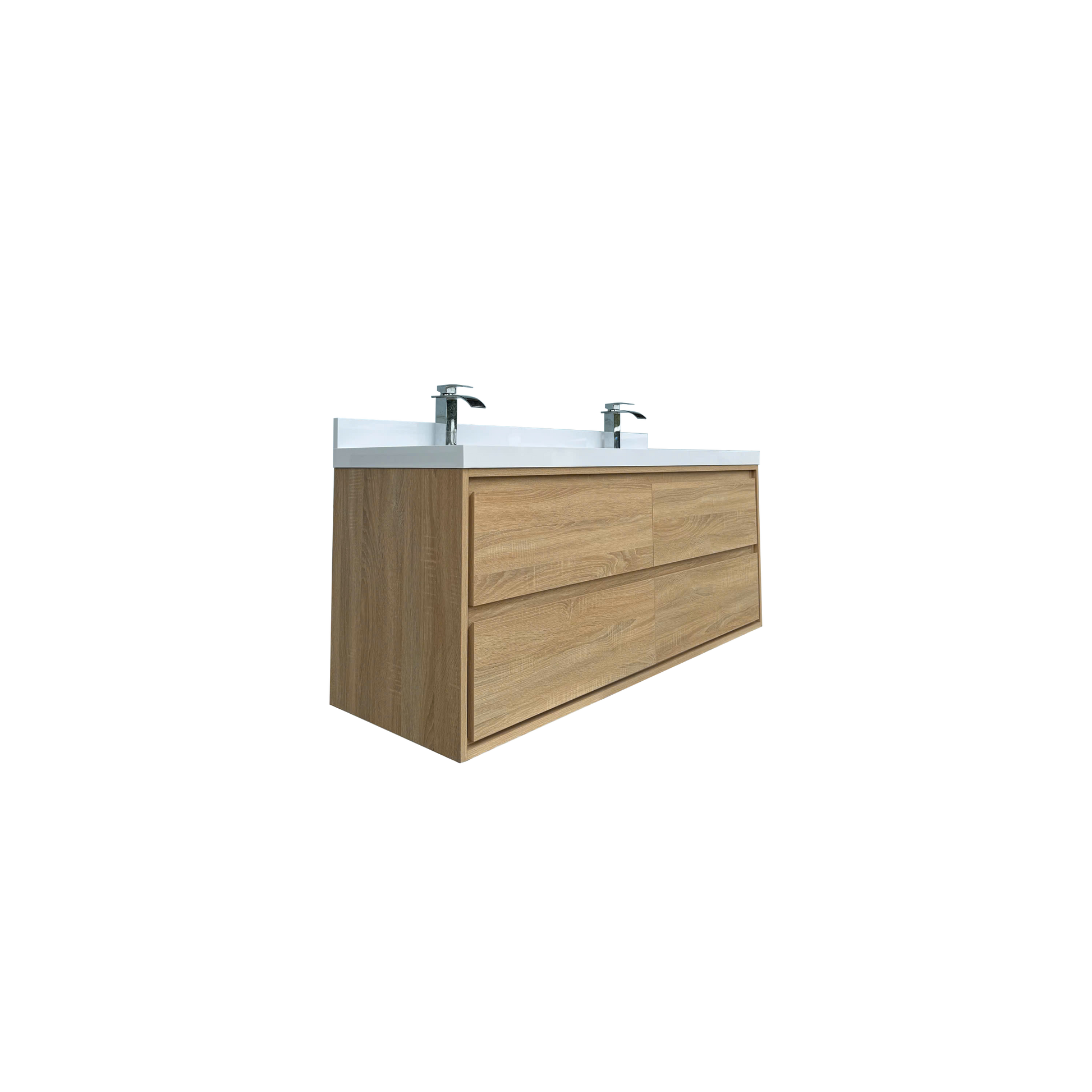60" Wall-mount Double Sink Bathroom Vanity with Marble Top