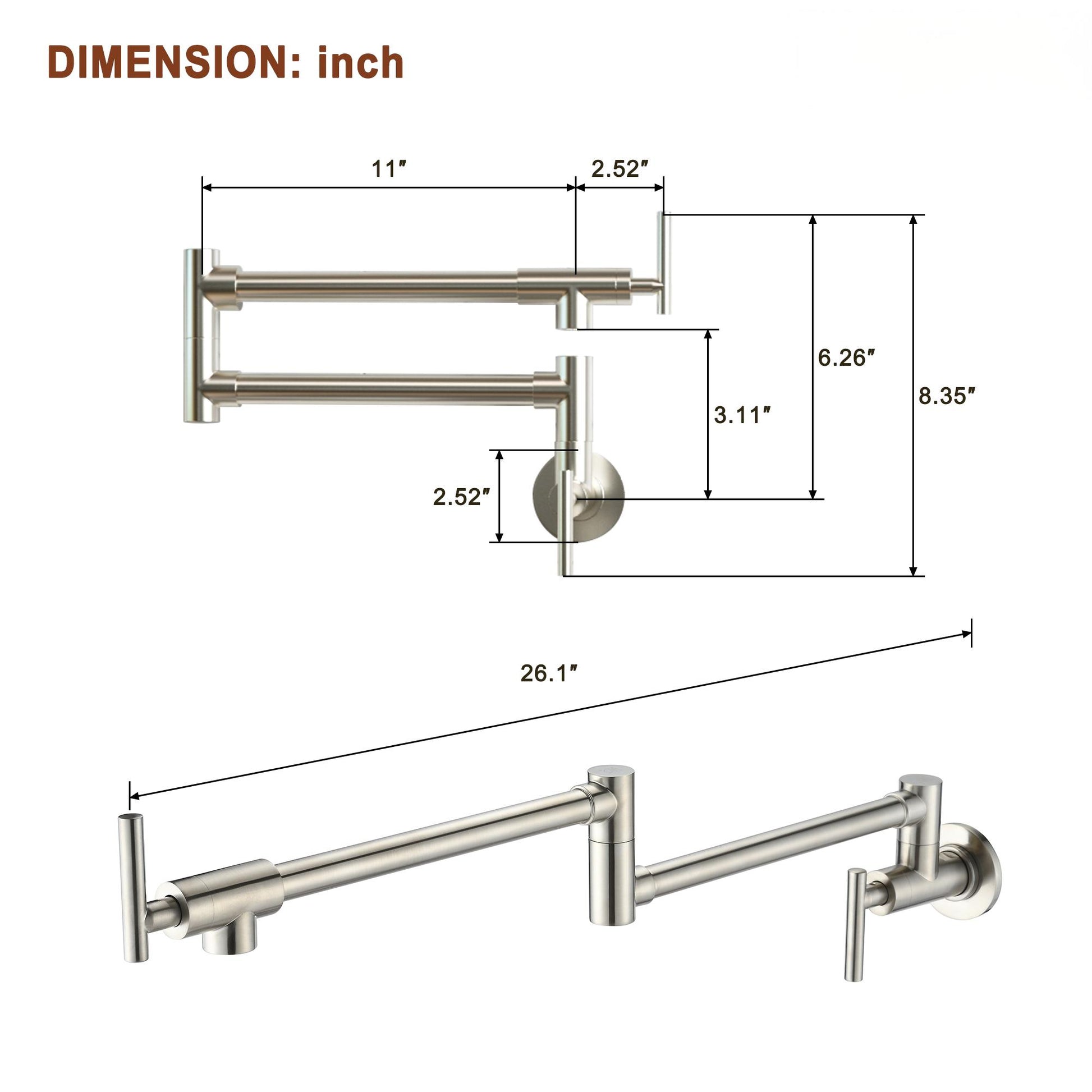 Wall Mount Pot Filler Kitchen Faucet with 360° Rotating Arm & Fast-Flow Aerator