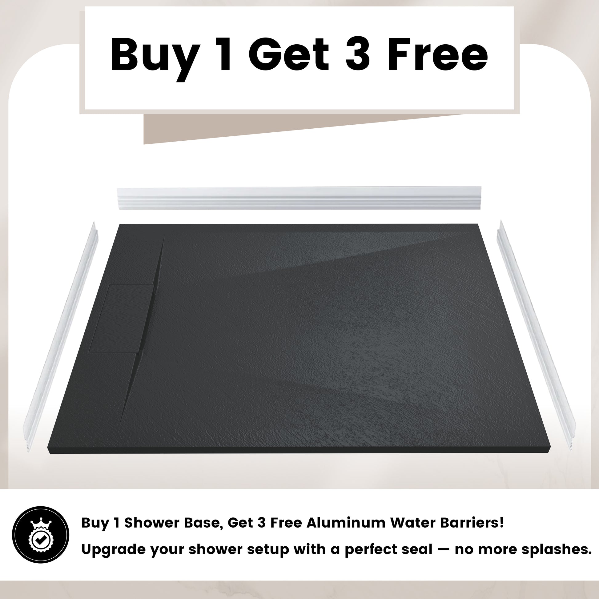 European-Style SMC Shower Base with Anti-Slip Design in Black or White