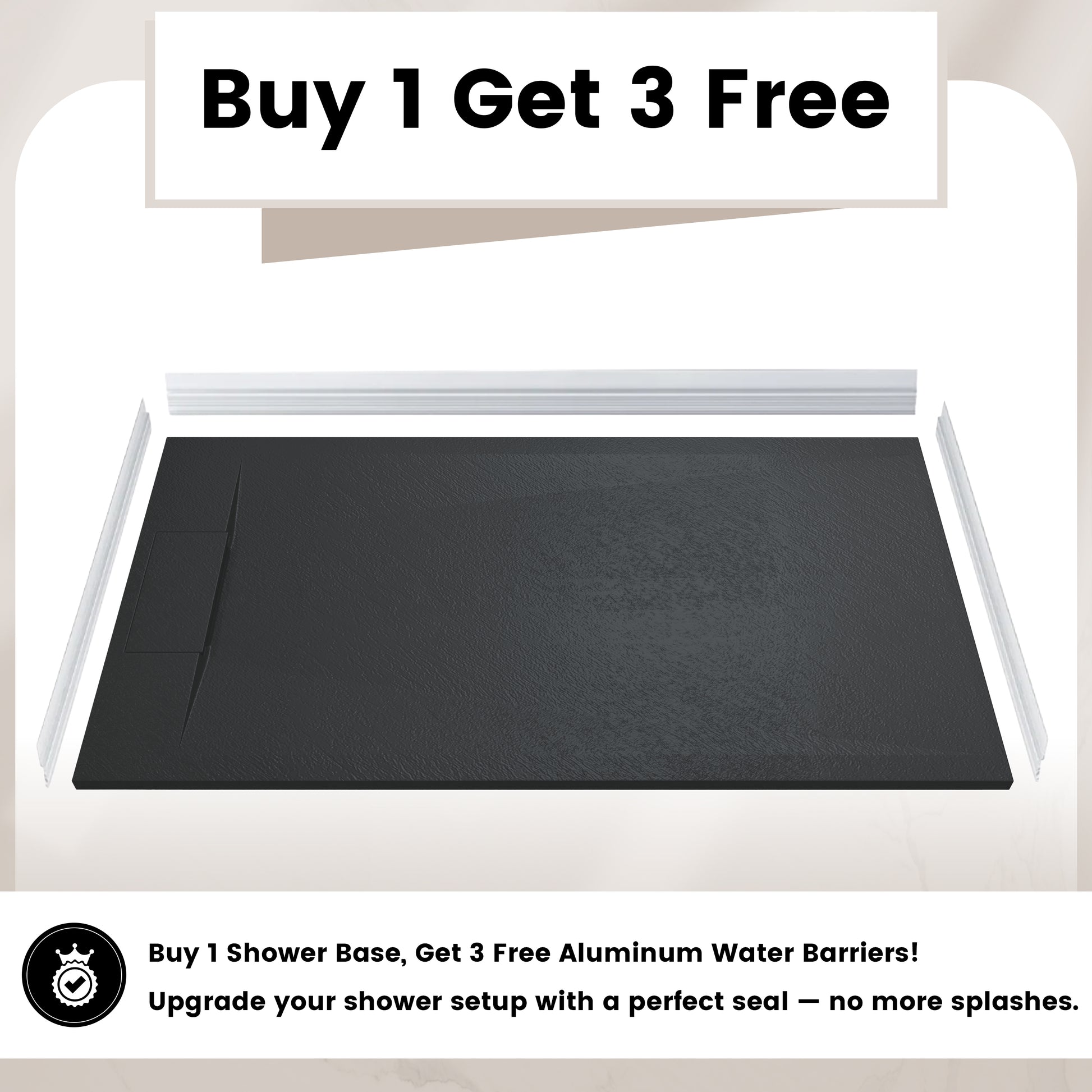 European-Style SMC Shower Base with Anti-Slip Design in Black or White
