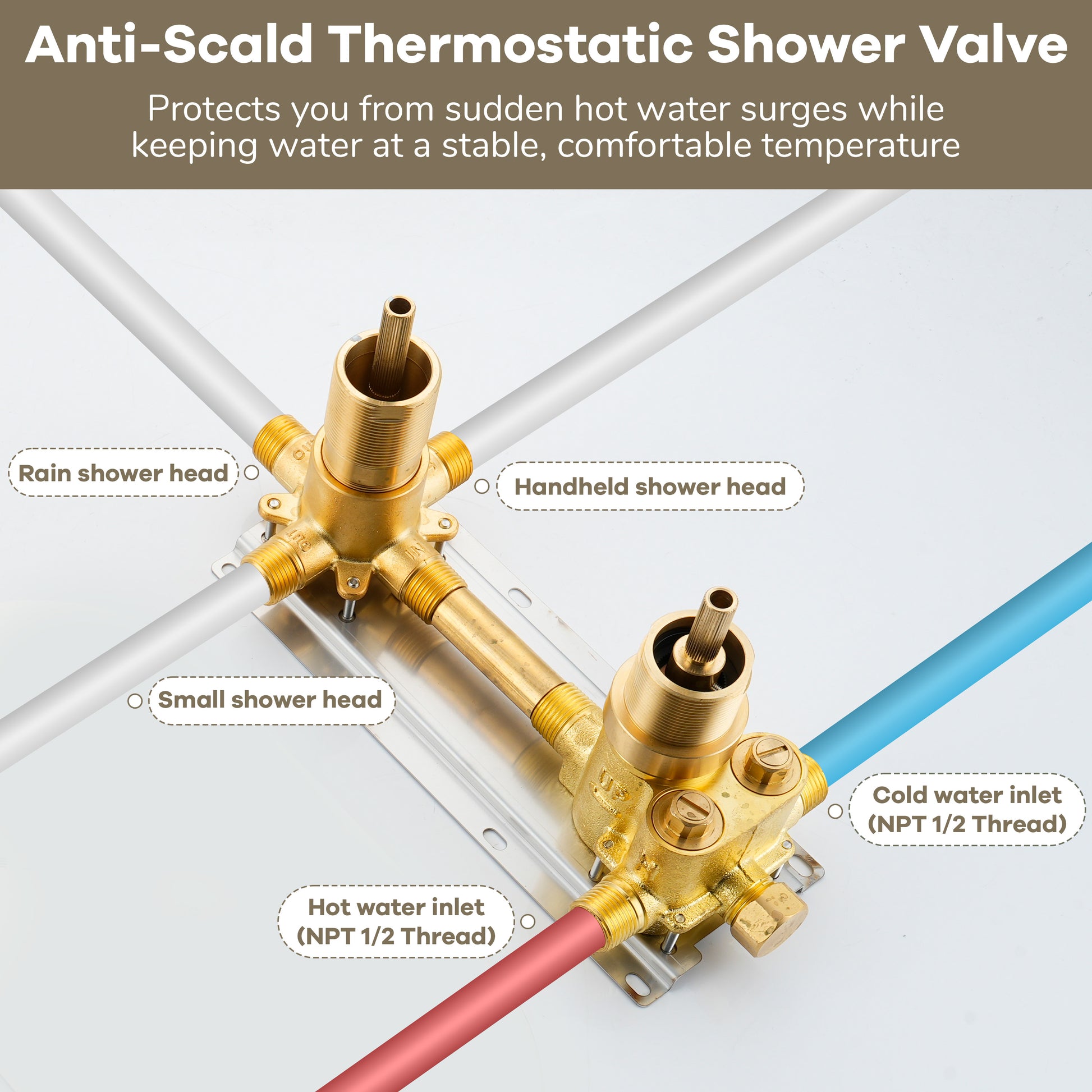 9"+4" Rainfall Thermostatic Concealed 3-Function Shower System with Handheld