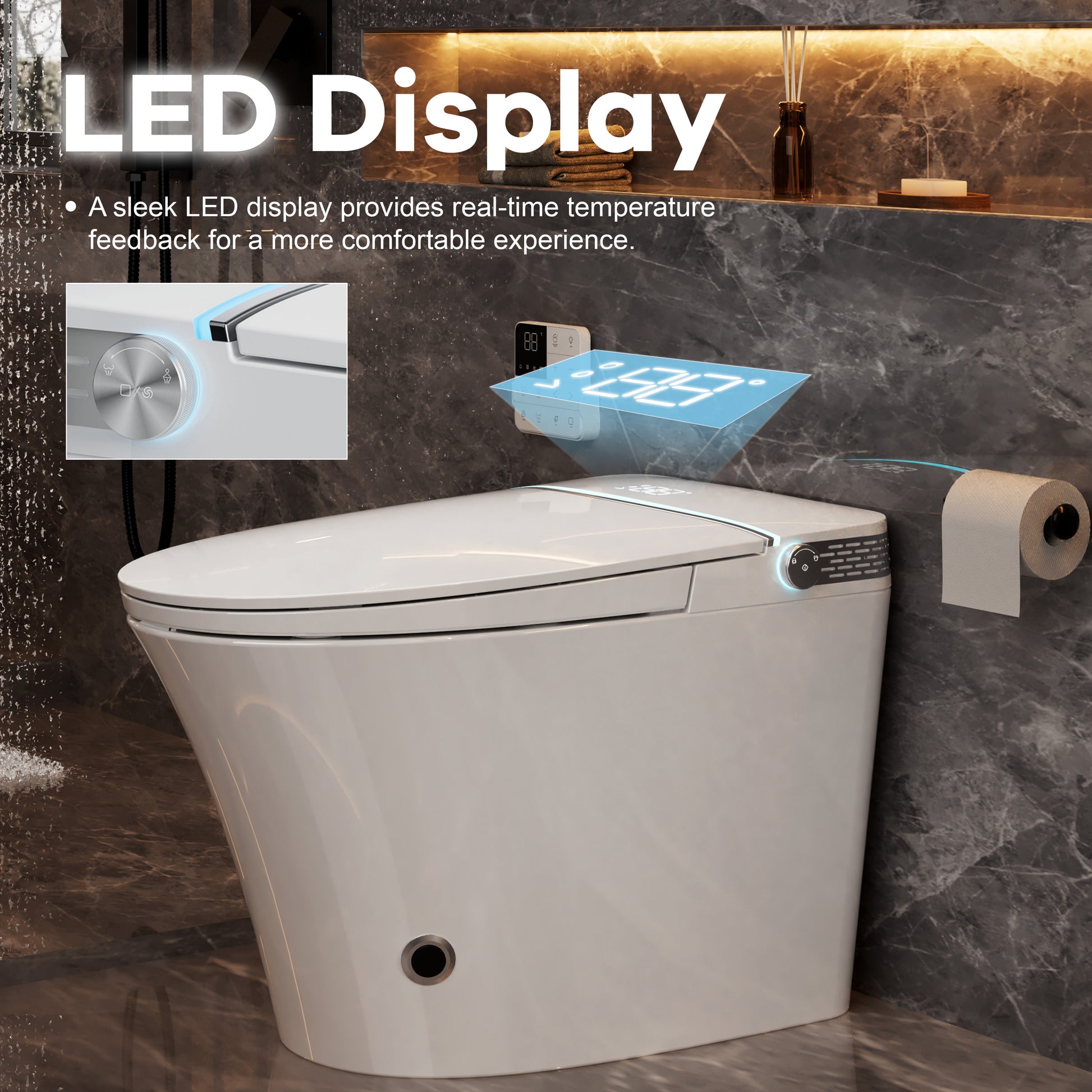 Mordern One-piece Elongated Smart Bidet Toilet with Digital Display, Auto Lid, Heated Seat & Dual Flush