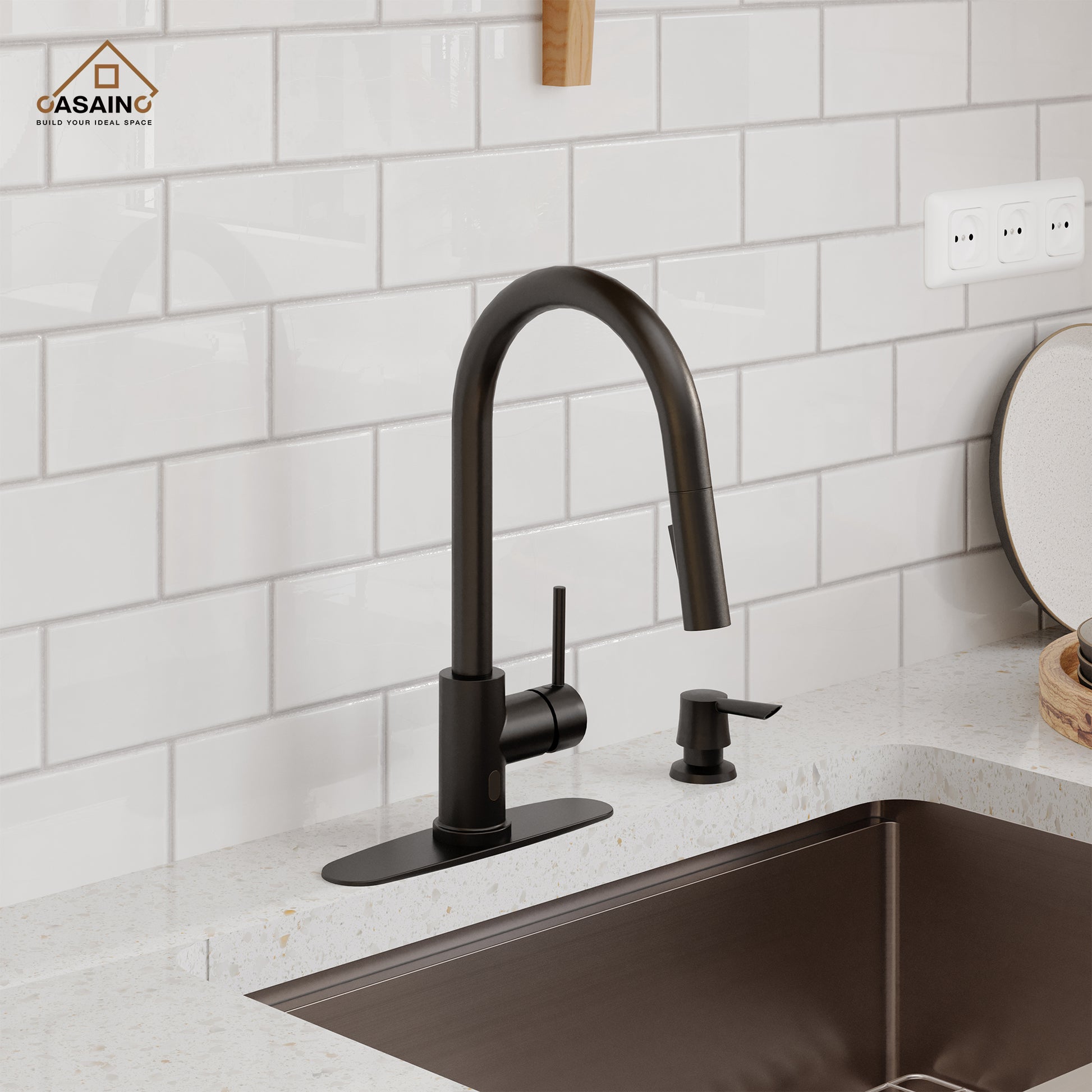 Matte Black Touchless Kitchen Faucet with Pull-Down Sprayer