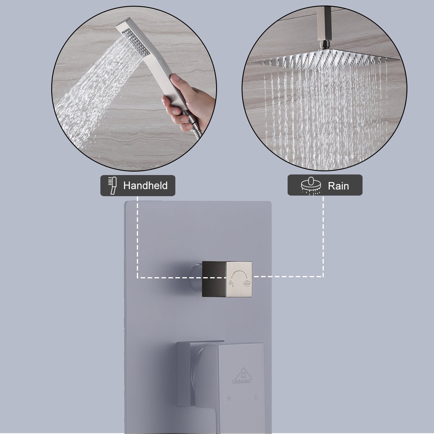 CASAINC 2 Function 10" Ceiling Mount Dual Shower Heads Shower System With Sliding Rod Shower Hand