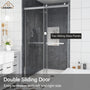 48"x76" Double Frameless Shower Door in Matte Black/Brushed Nickel/Chrome, Sliding Shower Enclosure with Rounded Corners Tempered Glass