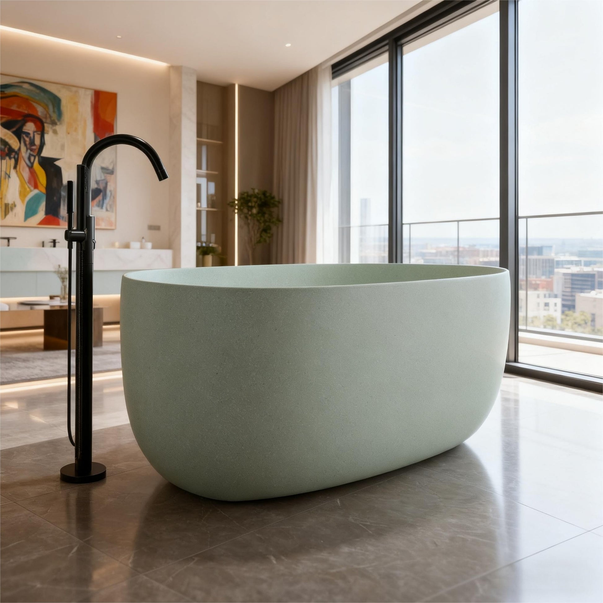 51" Freestanding Stone Resin Soaking Tub with Smooth Hand-Polished Surface, Pine Crest, Shadow Whisper