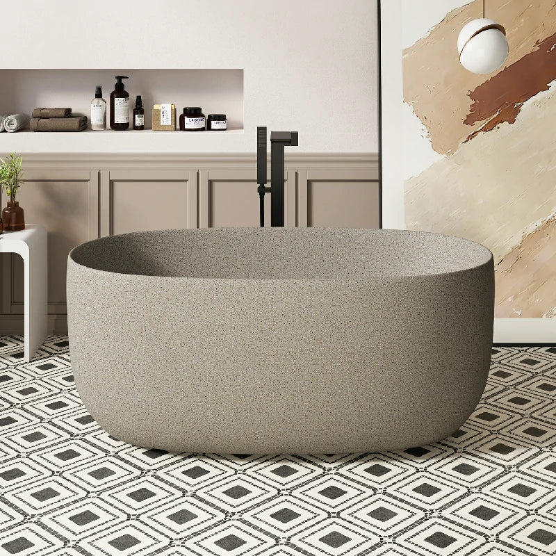 51" Freestanding Stone Resin Soaking Tub with One-Side Overflow, Turquoise Green/Beige/Cream Grey/Grey