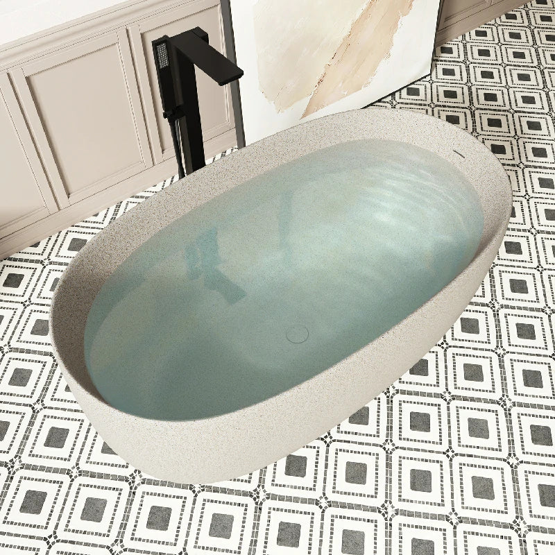 51" Freestanding Stone Resin Soaking Tub with One-Side Overflow, Turquoise Green/Beige/Cream Grey/Grey