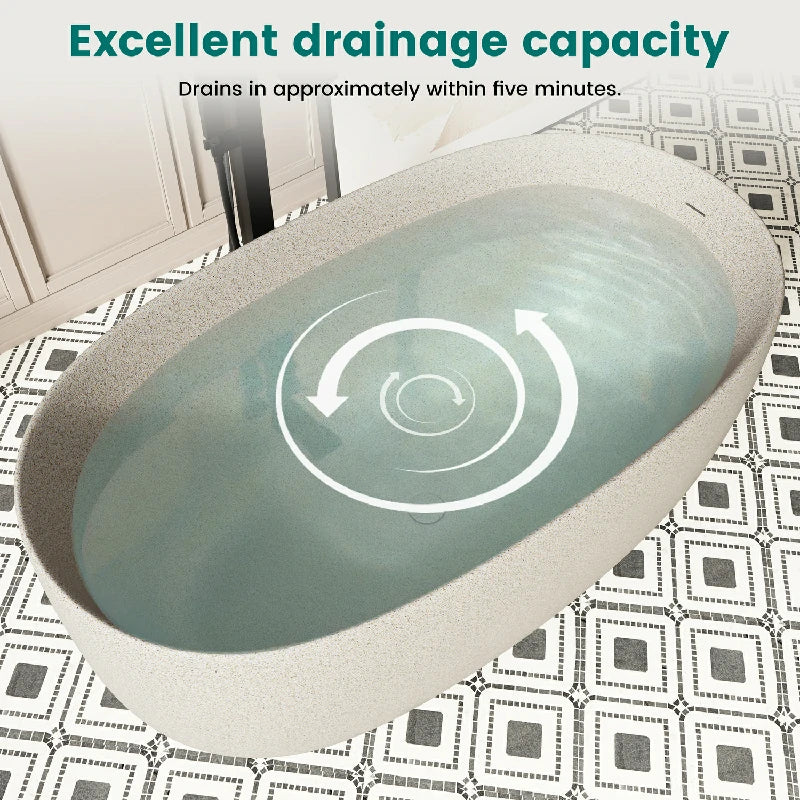 51" Freestanding Stone Resin Soaking Tub with One-Side Overflow, Turquoise Green/Beige/Cream Grey/Grey