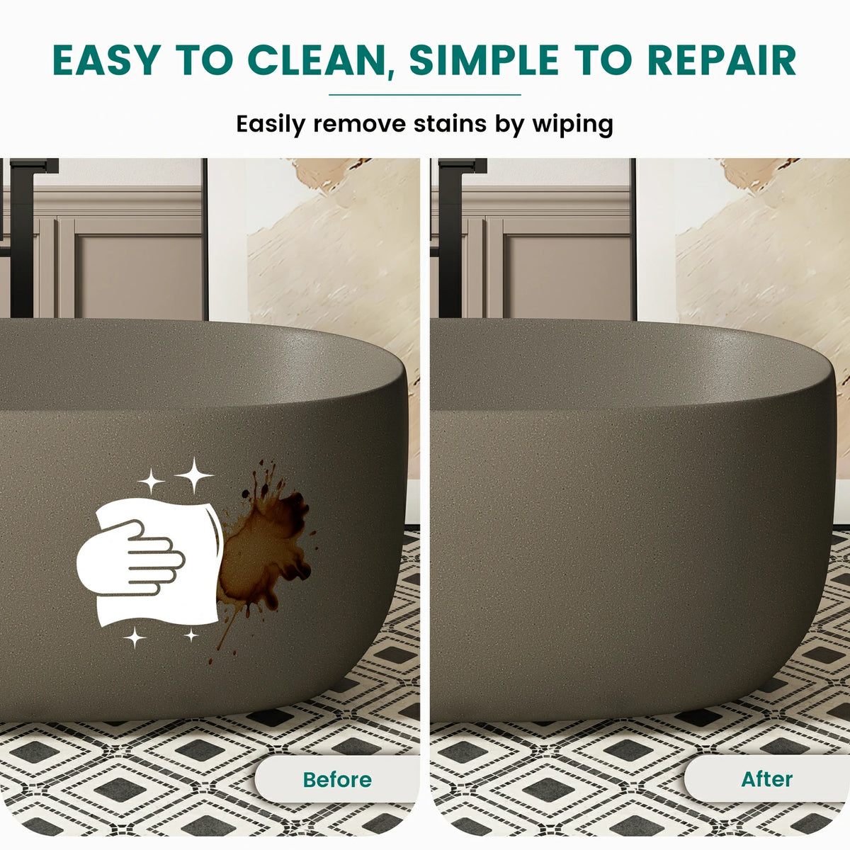 51" Freestanding Stone Resin Soaking Tub with One-Side Overflow, Turquoise Green/Beige/Cream Grey/Grey