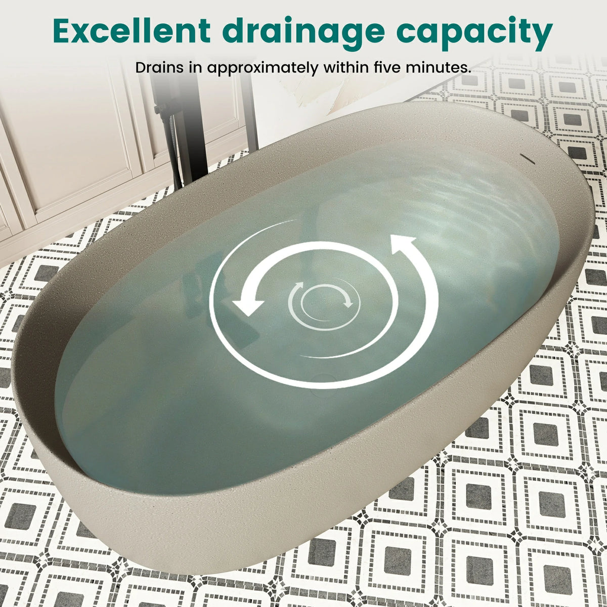 51" Freestanding Stone Resin Soaking Tub with One-Side Overflow, Turquoise Green/Beige/Cream Grey/Grey
