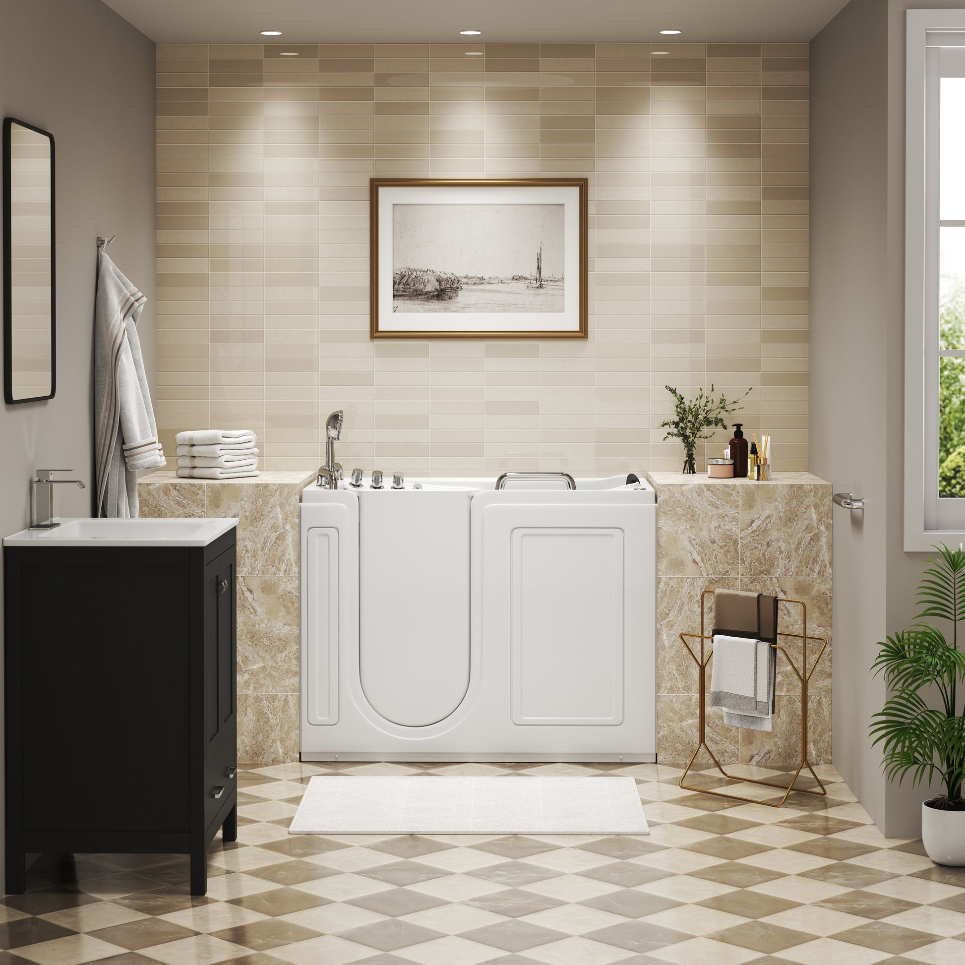 52" Walk-In Whirlpool Bathtub with Hydro-Air Massage, Heater & Ozone Sanitization