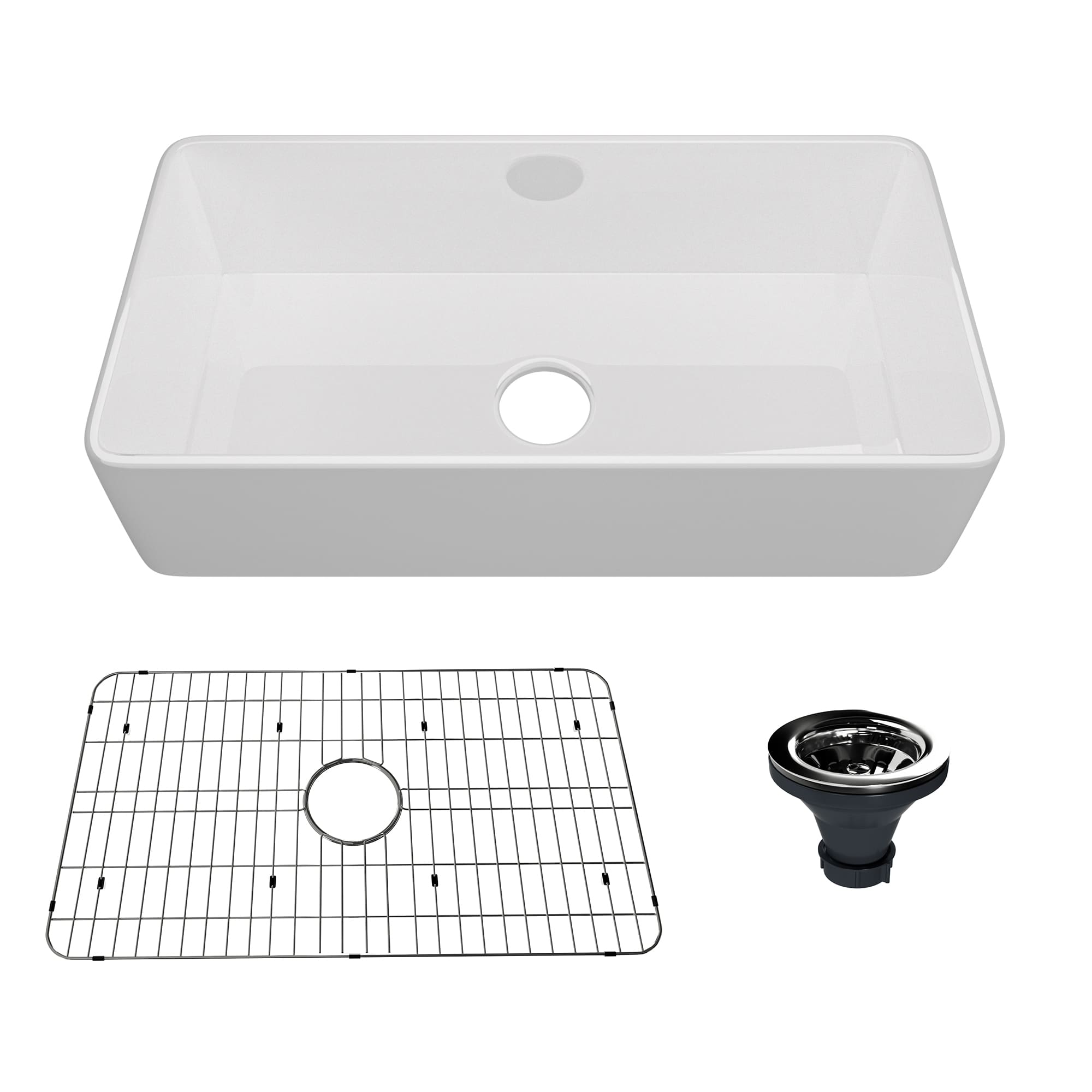 Fireclay 36 in. Single Bowl Farmhouse Apron Kitchen Sink with Bottom Grid and Strainers With cUPC Certified, in White Glossy/Matte Black