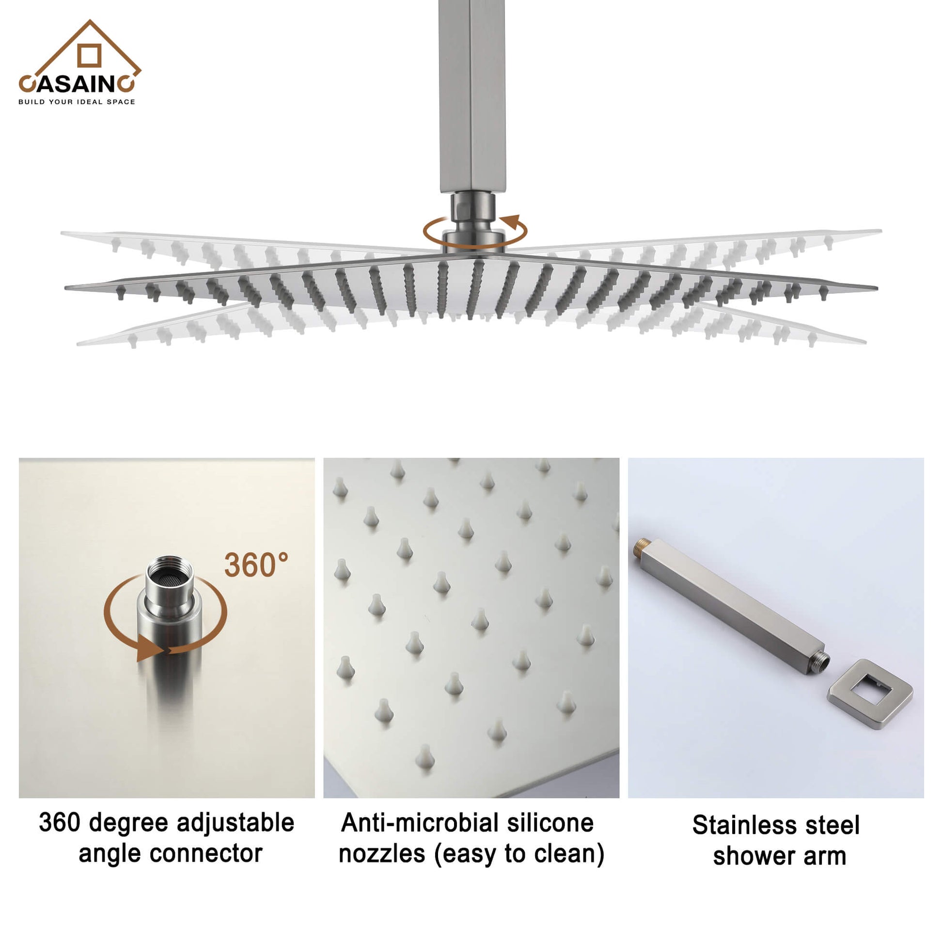 CASAINC 2-Function Shower System with Handheld Shower in Brushed Nickel/Matte Black