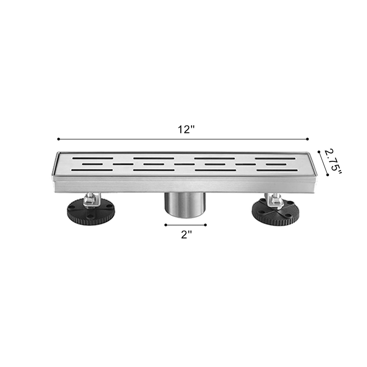 Linear Shower Drain with Brick Pattern Grate Cover and Hair Strainer in 304 Stainless Steel