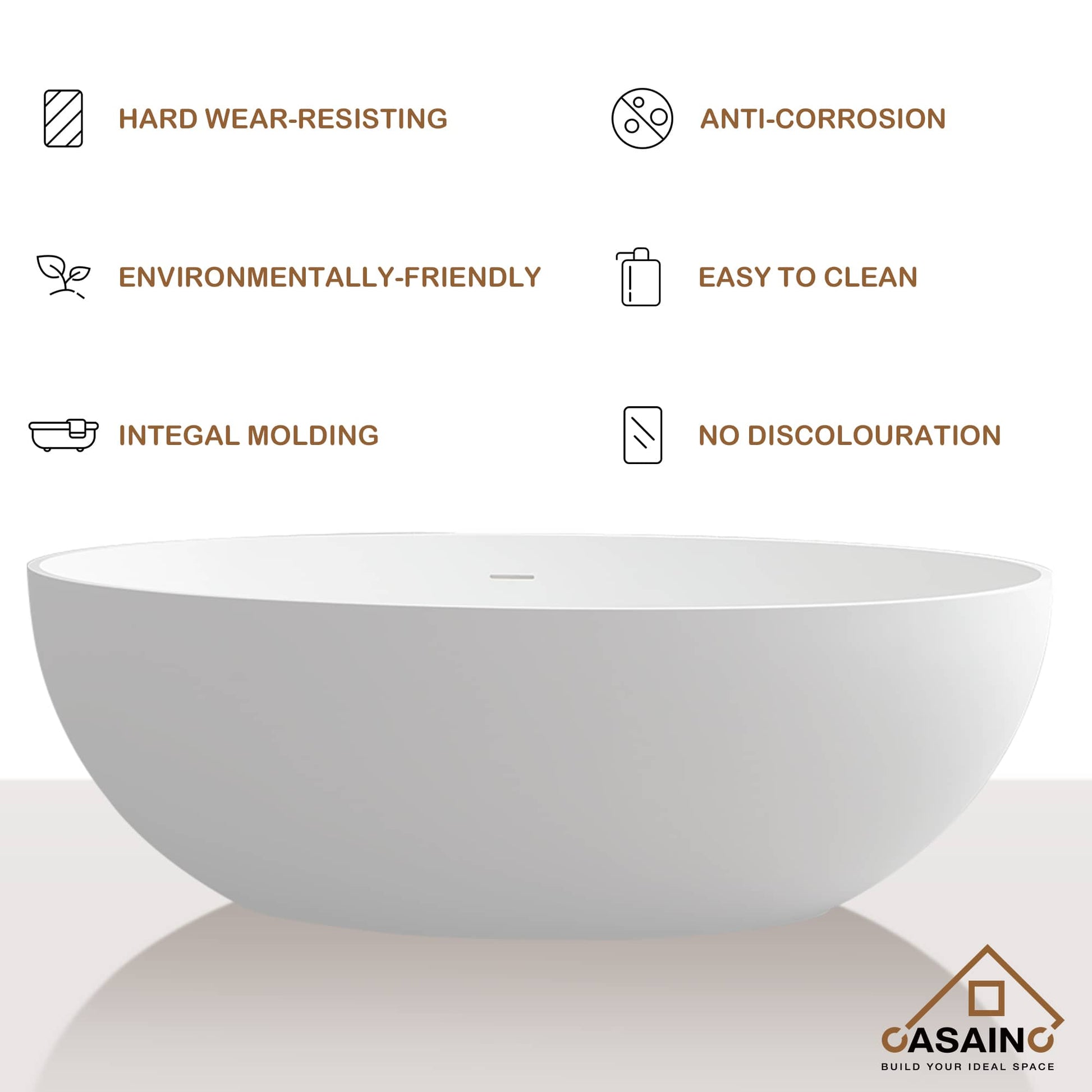 CASAINC 67 Inch Artificial Stone Resin Composite Flatbottom Walk in Bathtub in White 