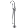 Double-Handles Floor-Mount High Arch Tub Faucet High Flow Bathroom Tub Filler with Handshower 