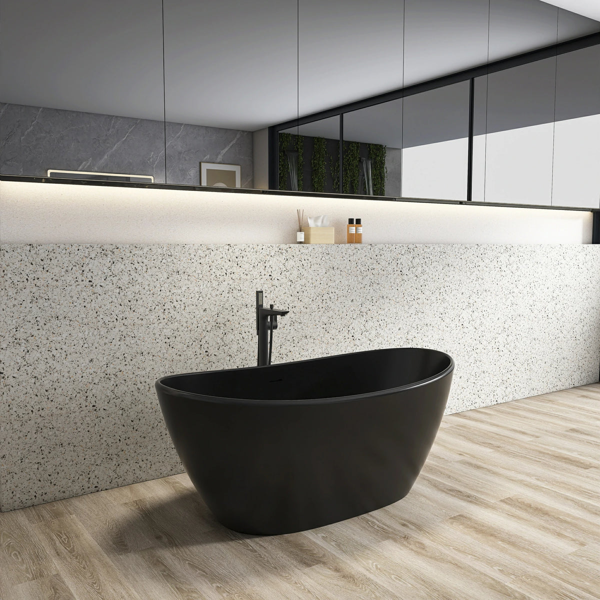 61" Solid Surface Freestanding Soaking Bathtub for Small to Medium Bathrooms