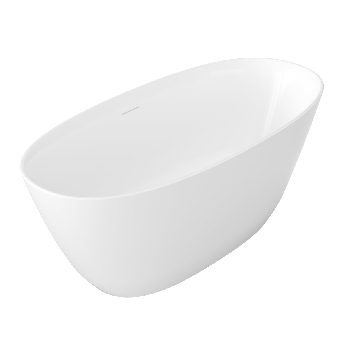 55"/59" Compact Oval Freestanding Acrylic Soaking Bathtub in Glossy White