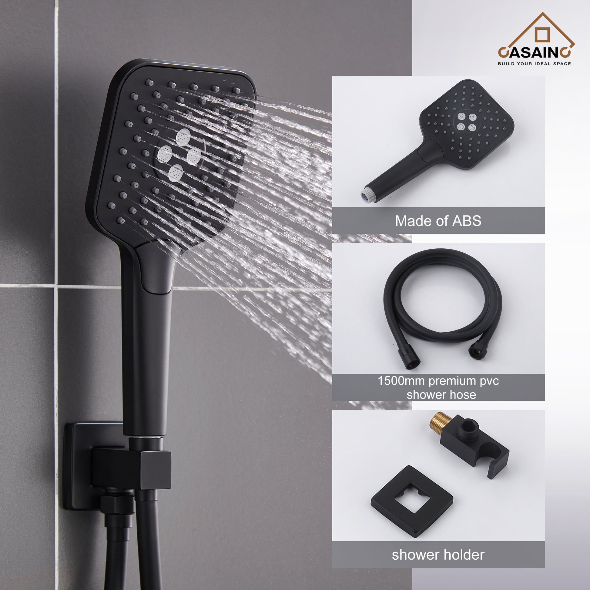 CASAINC 10 inch Square Wall-mounted rain shower faucet with pressure balanced valve