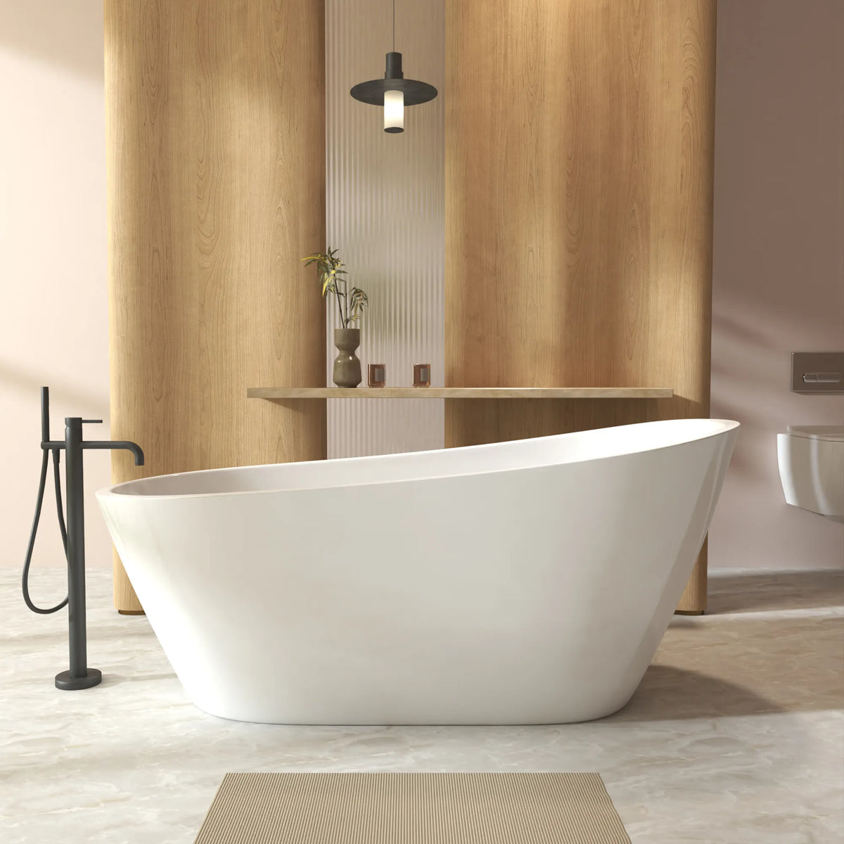 59"/67" Special-Shaped Acrylic Freestanding Slipper Bathtub in Gloss White with Overflow and Drain