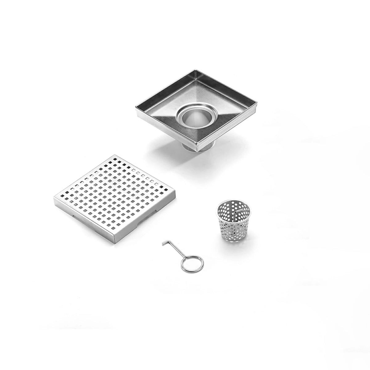 Square 304 Stainless Steel Shower Floor Drain with Removable Grid Grate
