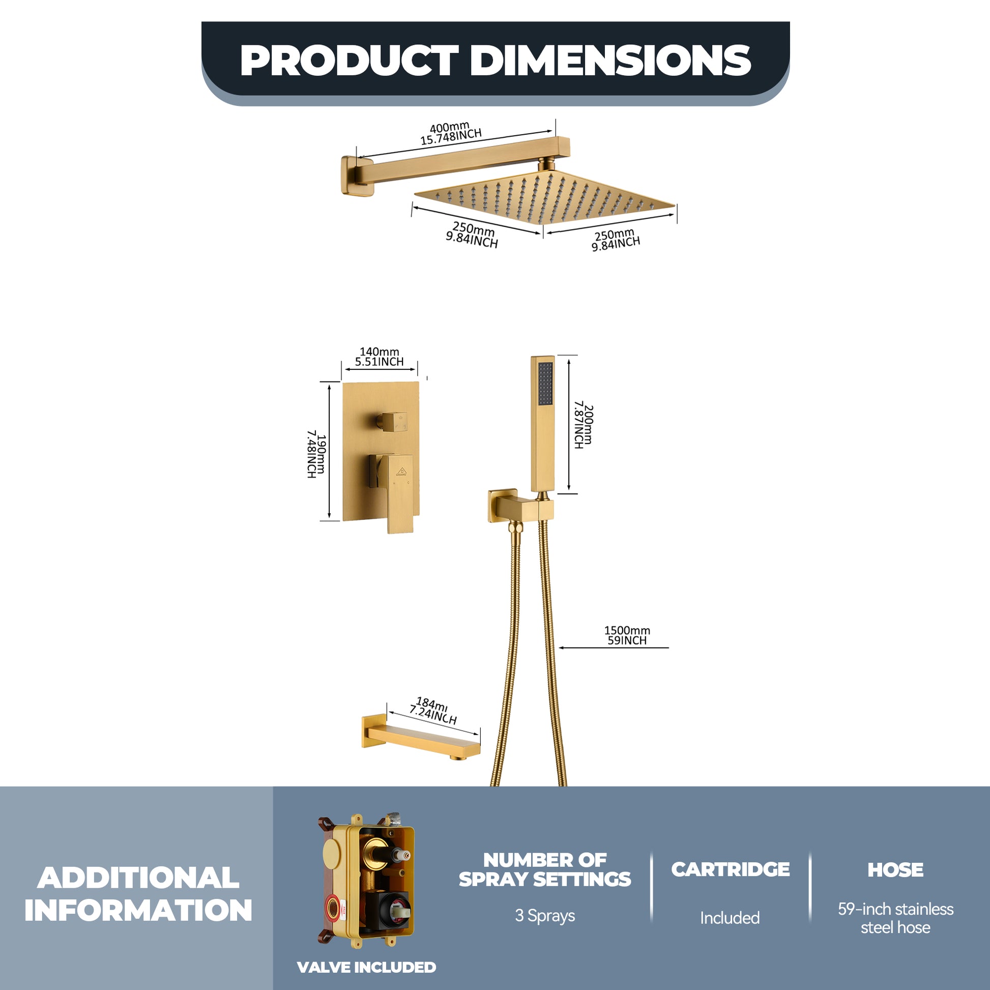 10" Wall Mounted Dual Shower Heads Shower System With Tub Spout 