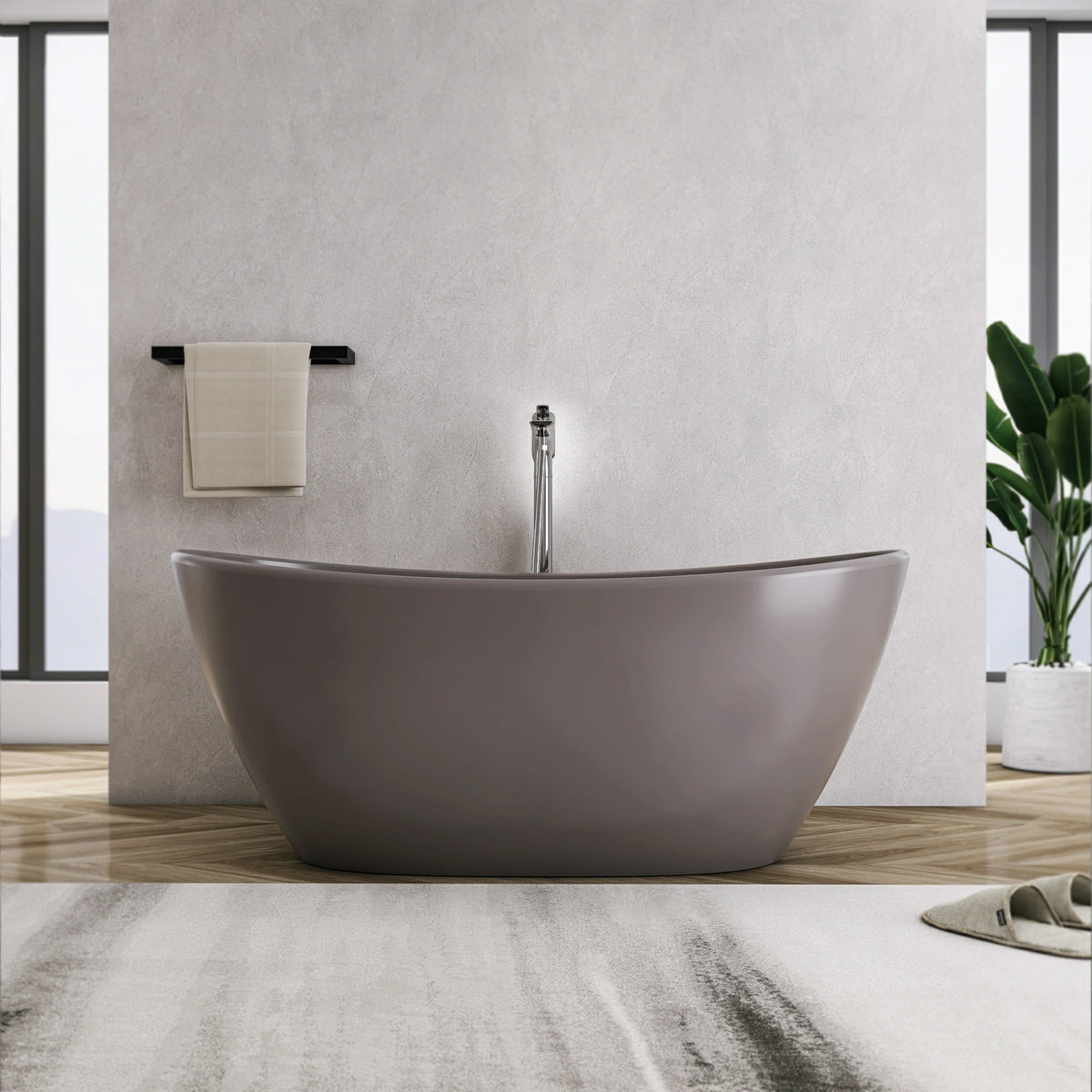 61" Solid Surface Freestanding Soaking Bathtub for Small to Medium Bathrooms