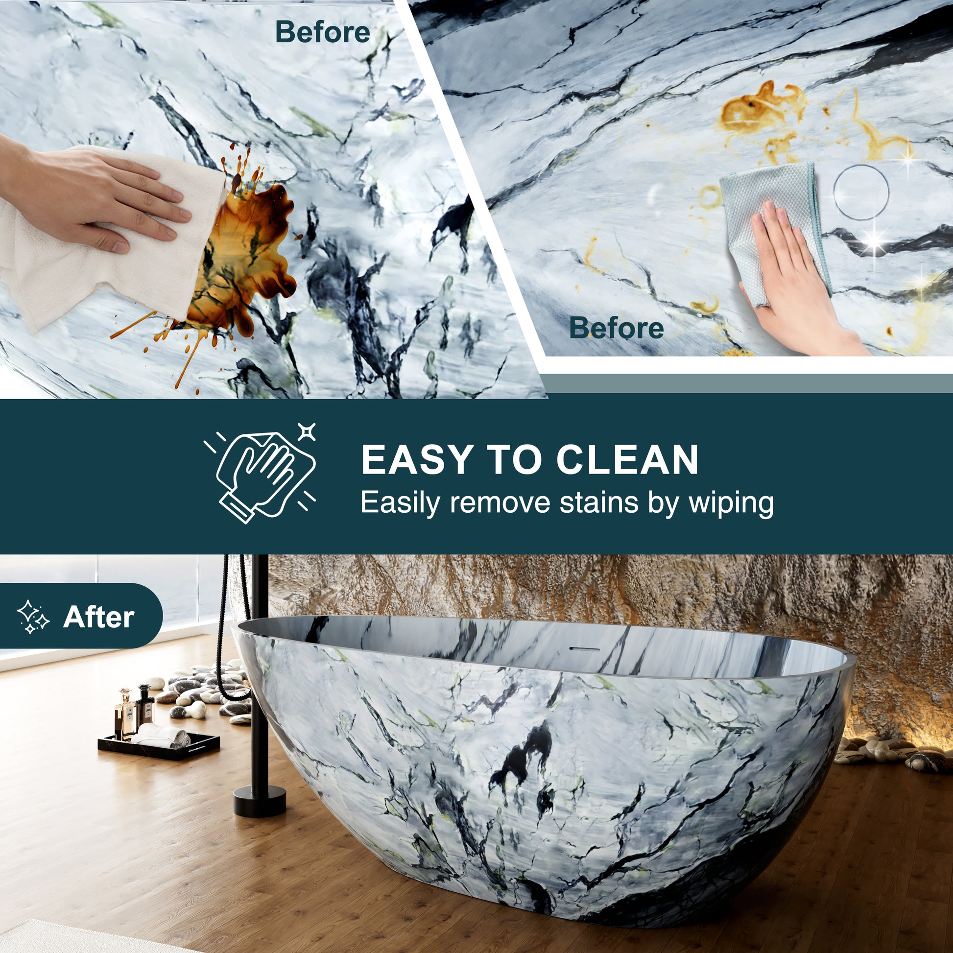 59" Egg-Shaped Solid Surface Freestanding Bathtub with Spa-Like Comfort - Veinflow