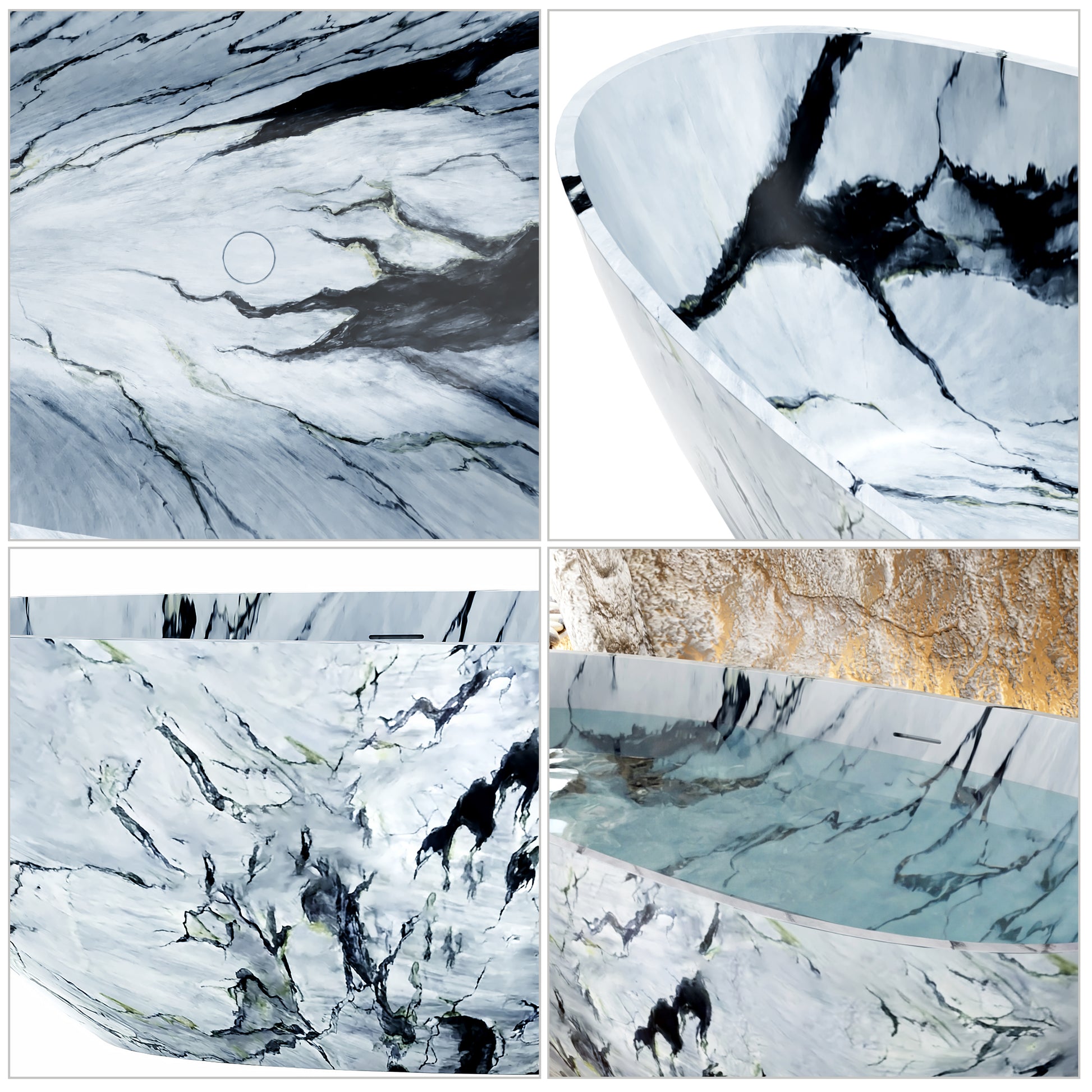 59" Egg-Shaped Solid Surface Freestanding Bathtub with Spa-Like Comfort - Veinflow